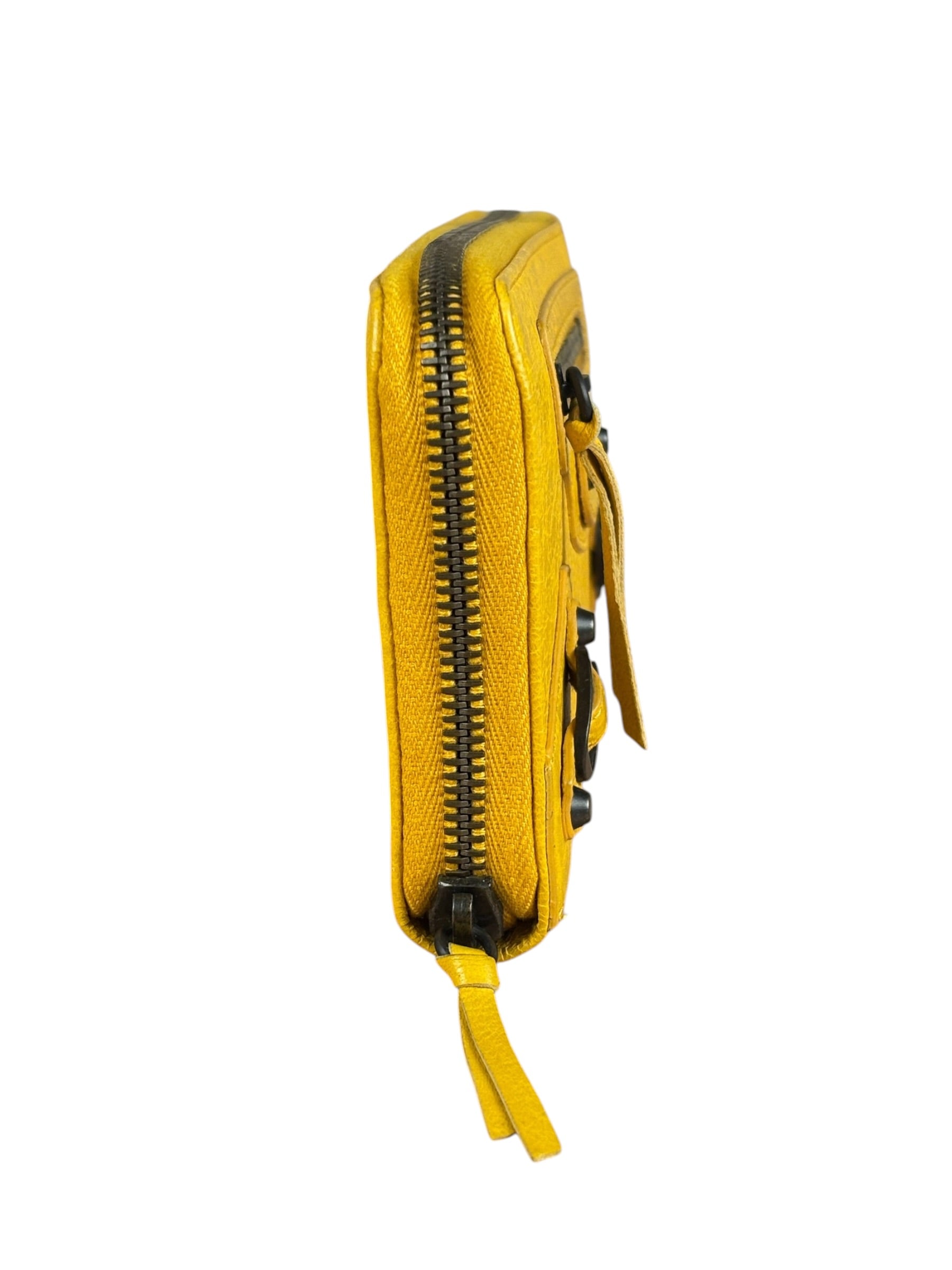 Balenciaga Yellow Leather Moto Zip Wallet