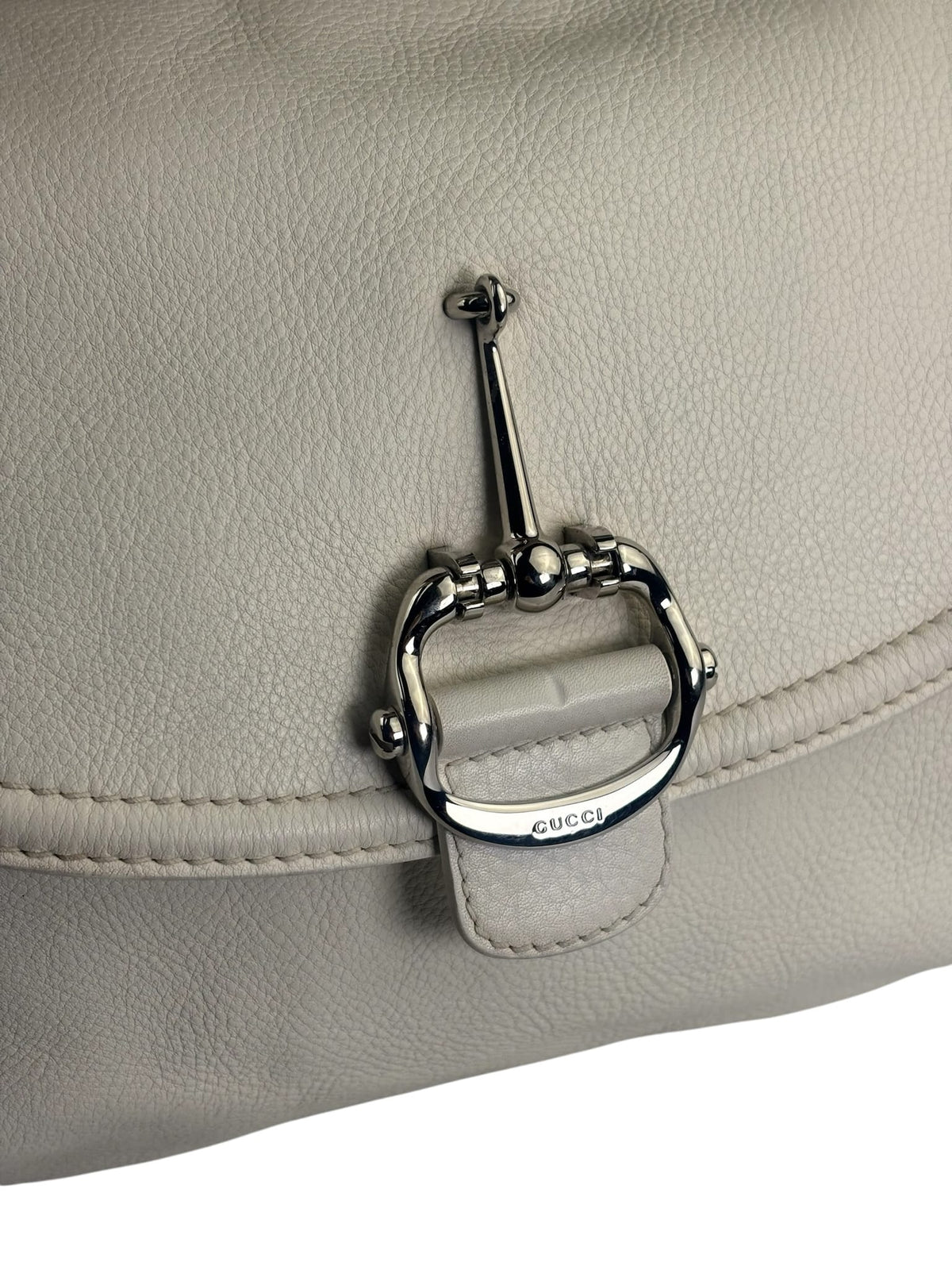 Gucci White Leather Techno Horsebit Shoulder Bag