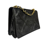 Chanel Vintage Black Lizard Leather Chain Flap Bag 1987