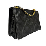 Chanel Vintage Black Lizard Leather Chain Flap Bag 1987