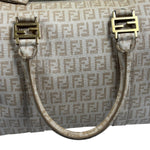 Fendi Beige Leather Trim Zucca Boston Bag