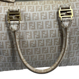 Fendi Beige Leather Trim Zucca Boston Bag