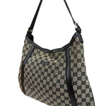 Gucci Black Leather Trim GG Supreme Hobo Bag