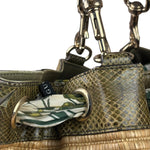 Gucci Brown Snakeskin Trim Large Raffia Positano Tote