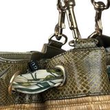 Gucci Brown Snakeskin Trim Large Raffia Positano Tote