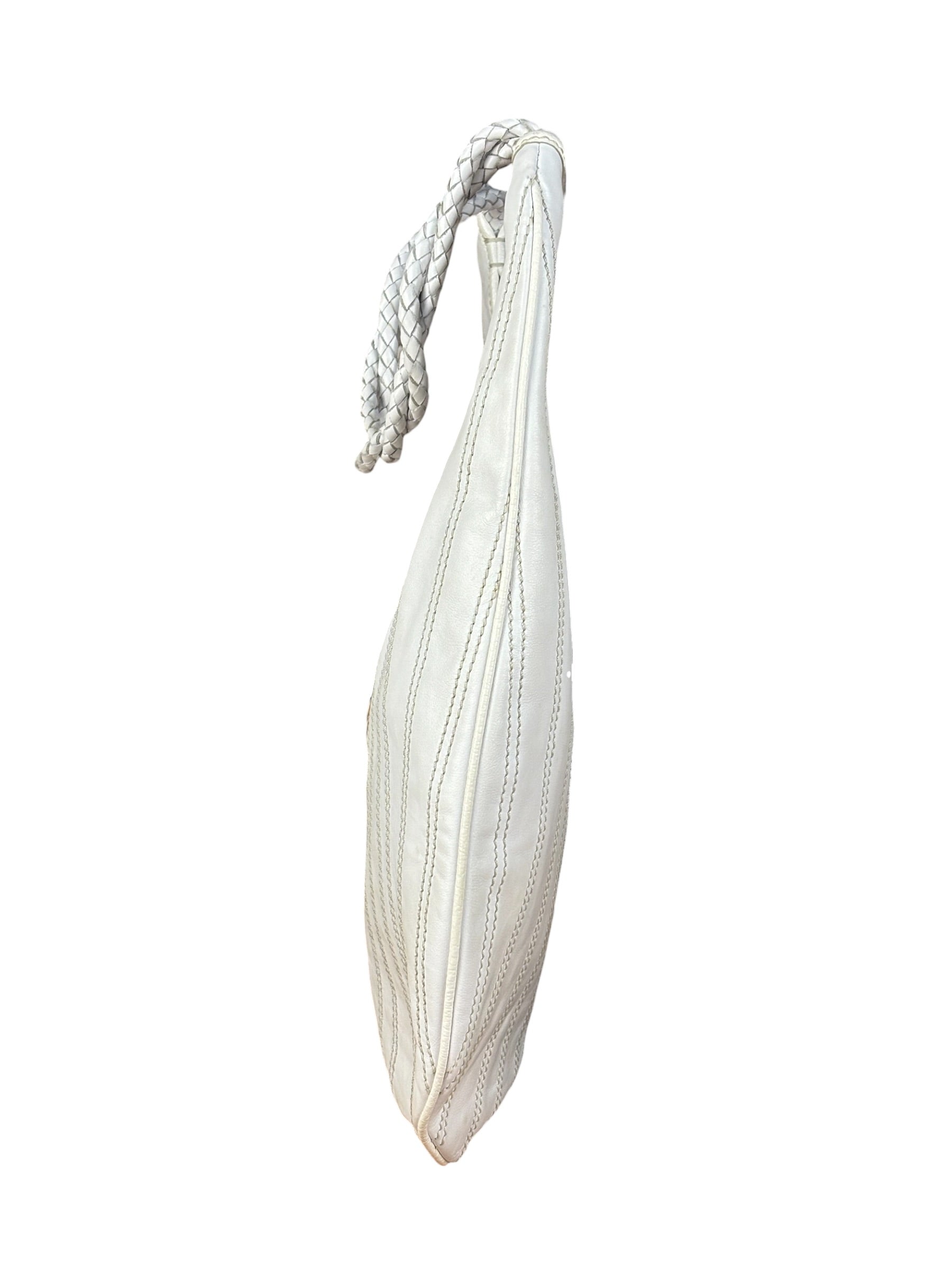 Celine Vintage White Leather Stitch Hobo Shoulder Bag