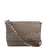 Valentino Neutral Garavani Calfskin Rockstud Crossbody Bag