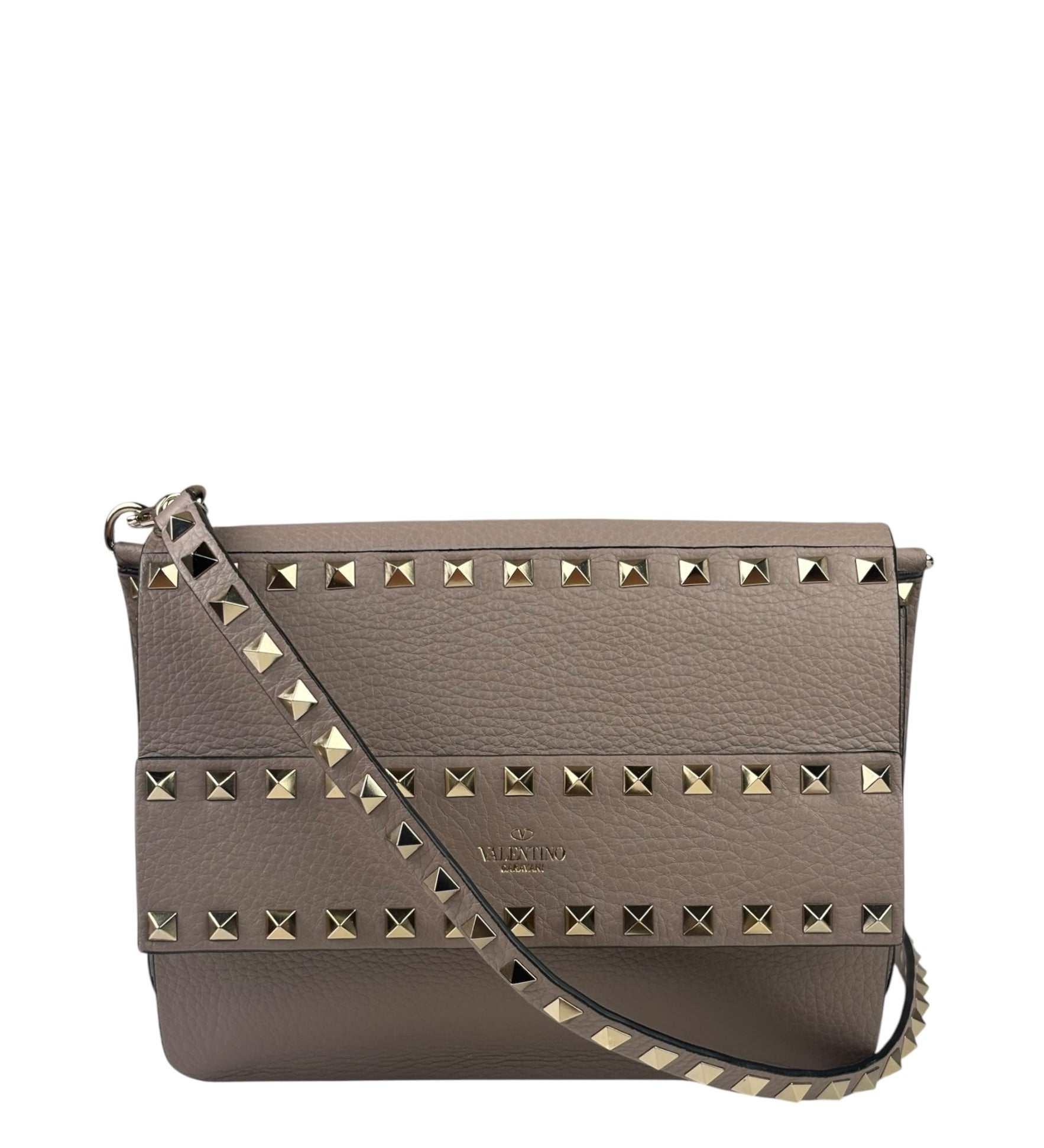 Valentino Neutral Garavani Calfskin Rockstud Crossbody Bag