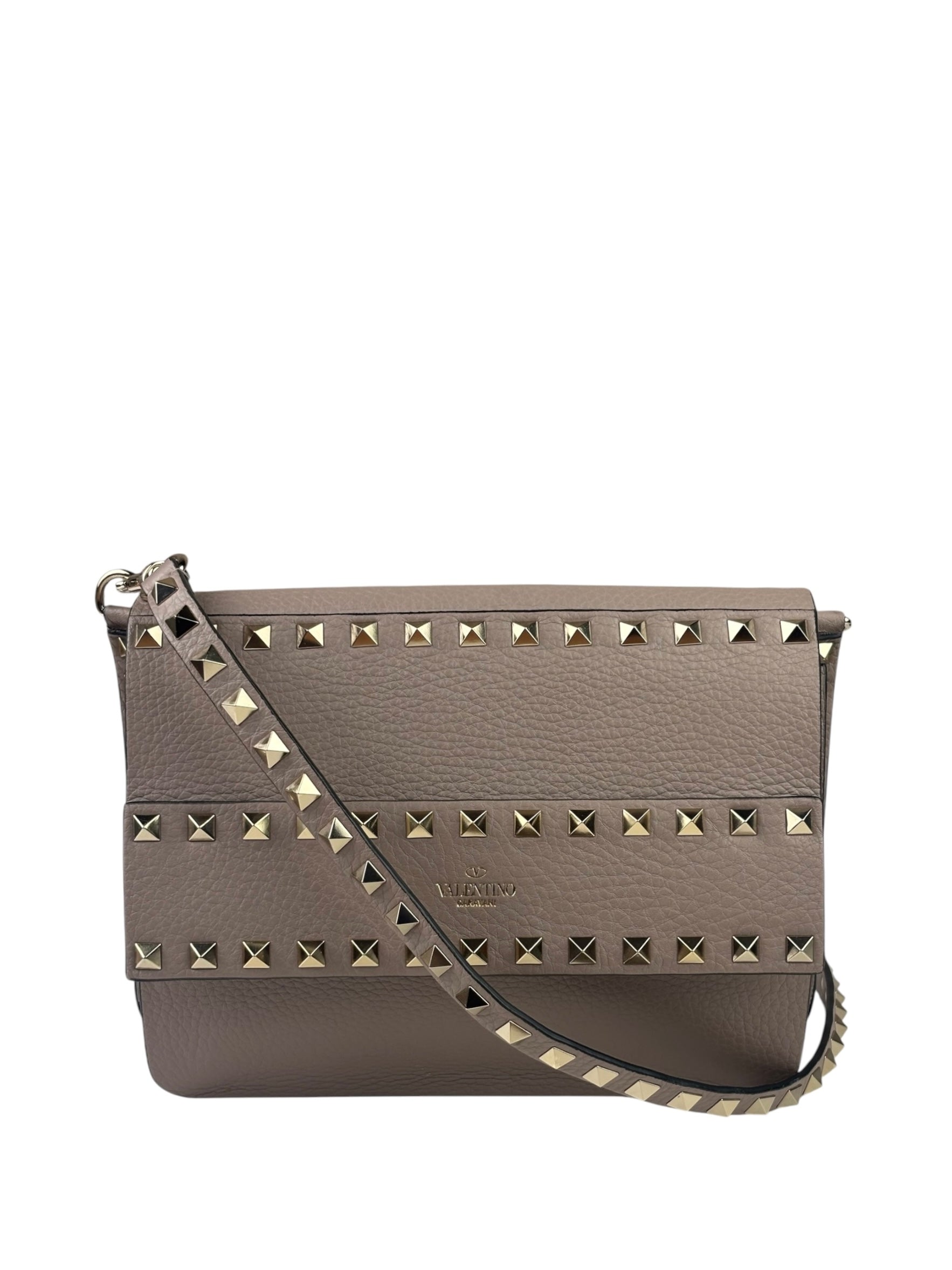 Valentino Neutral Garavani Calfskin Rockstud Crossbody Bag