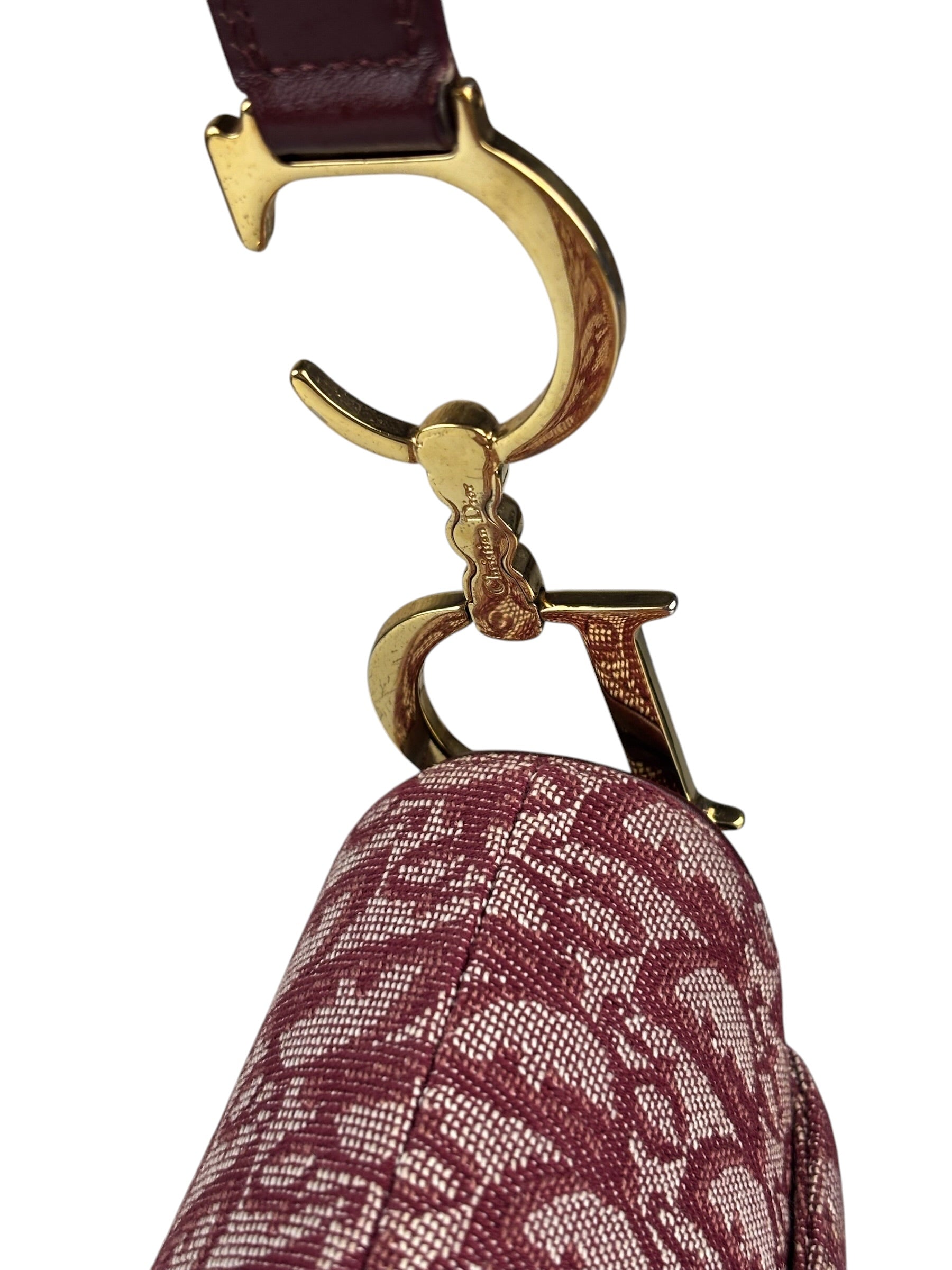 Christian Dior Burgundy Leather Oblique Saddle Handbag