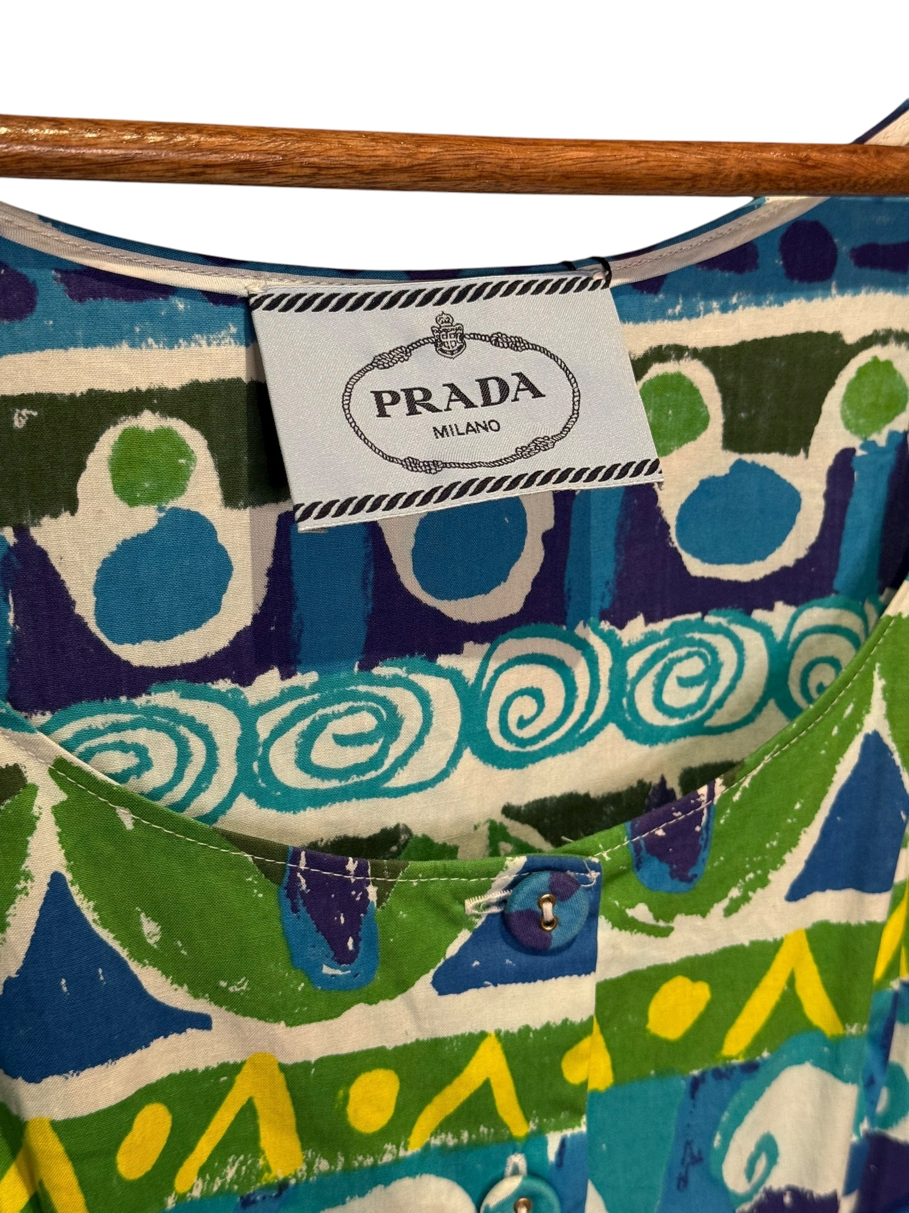 Prada Blue Lagoon Print Mid Length Dress
