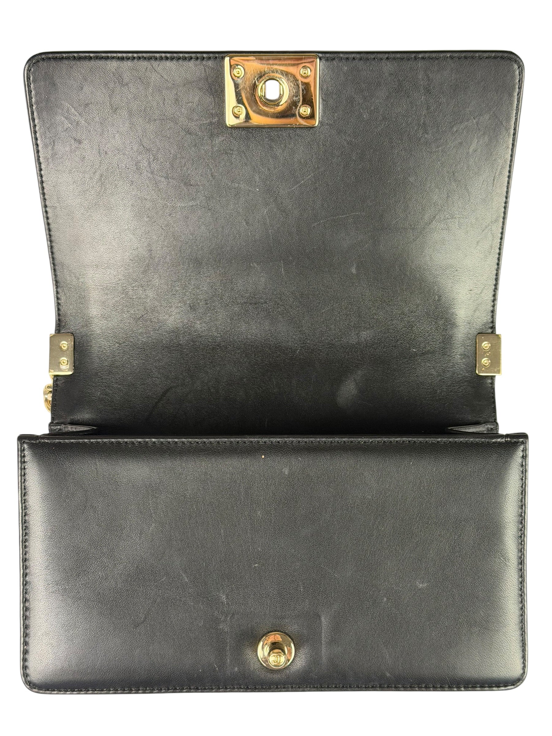 Chanel Black Chevron Leather Boy Medium Flap Bag 2017