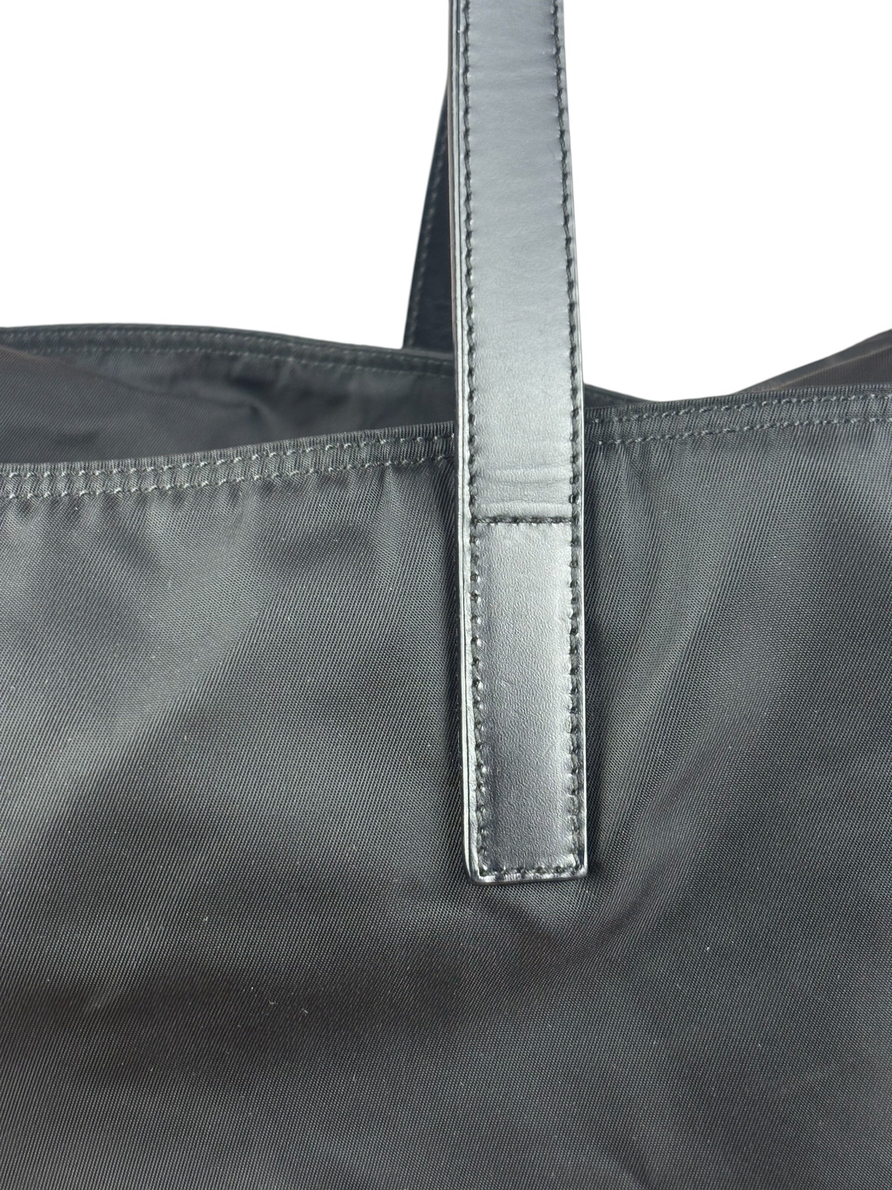 Prada Black Saffiano Leather Strap Tessuto Nylon Tote Bag