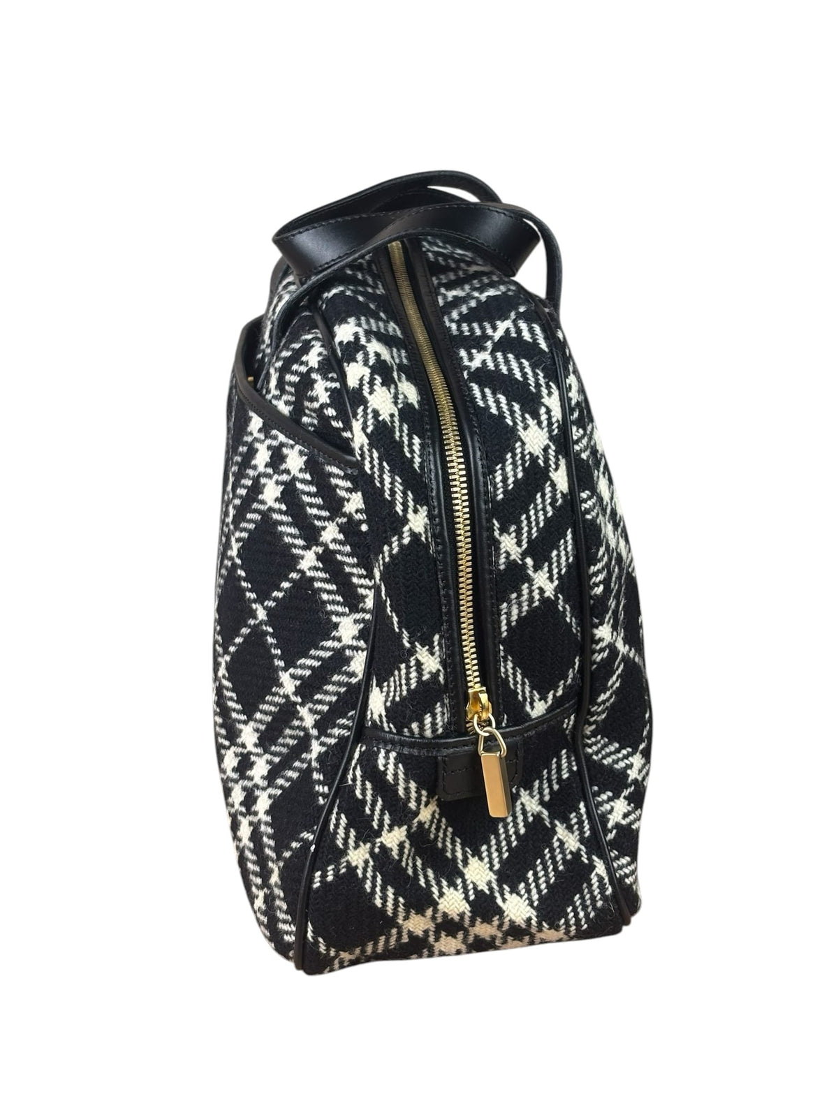 Burberry Black/White Leather Trim/Tweed Boston Bag