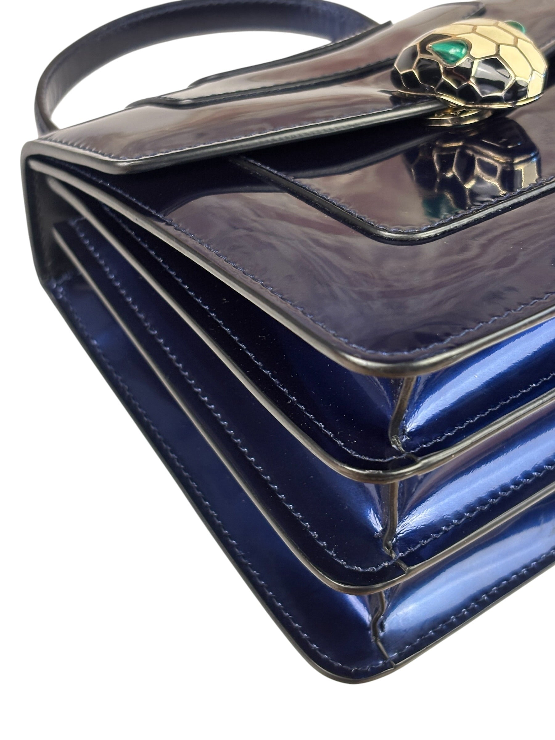 Bvlgari Shiny Blue Patent Leather Serpenti Forever Two-Way Bag