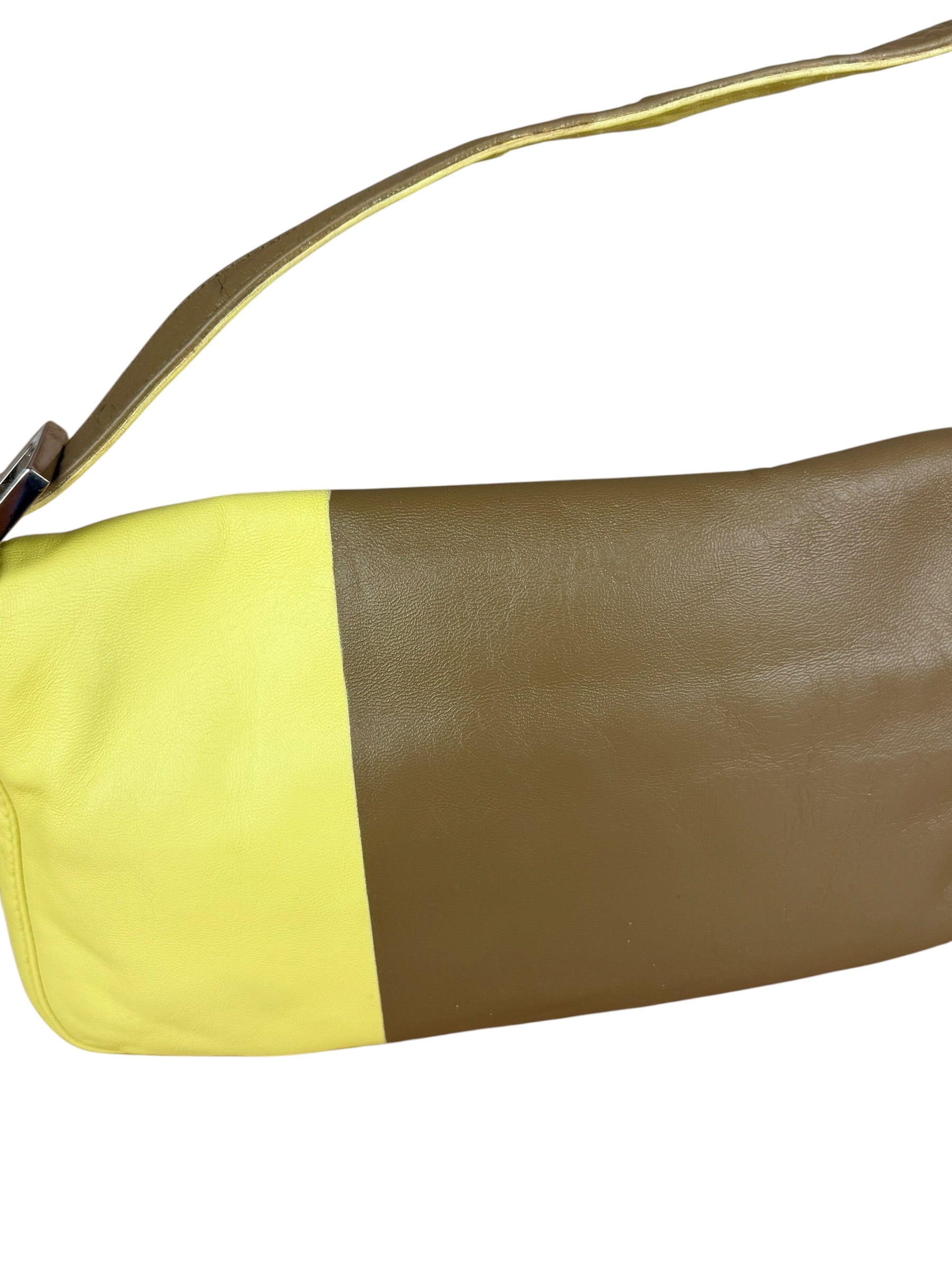 Fendi Yellow Wave Buckle Leather Baguette