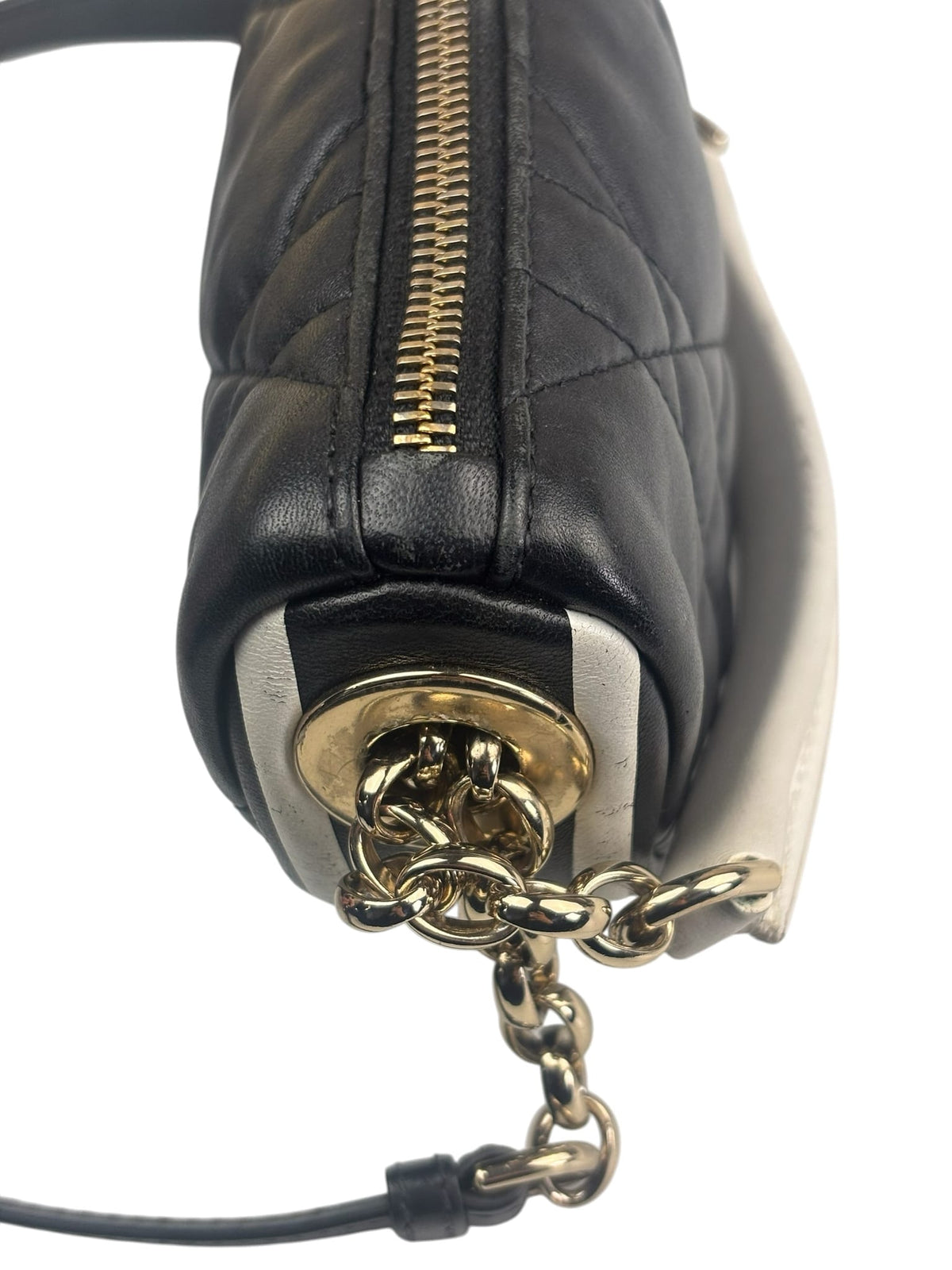 Christian Dior Black/White Quilted Leather Small Vibe Cannage Two-Way Hobo Bag