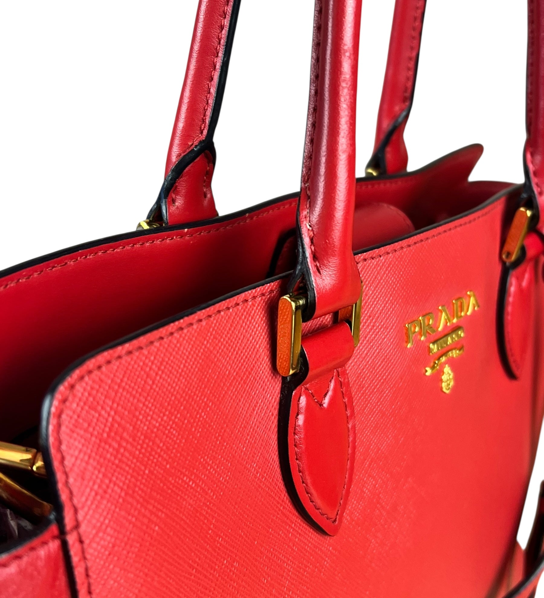 Prada Red Saffiano Leather 2Way Tote