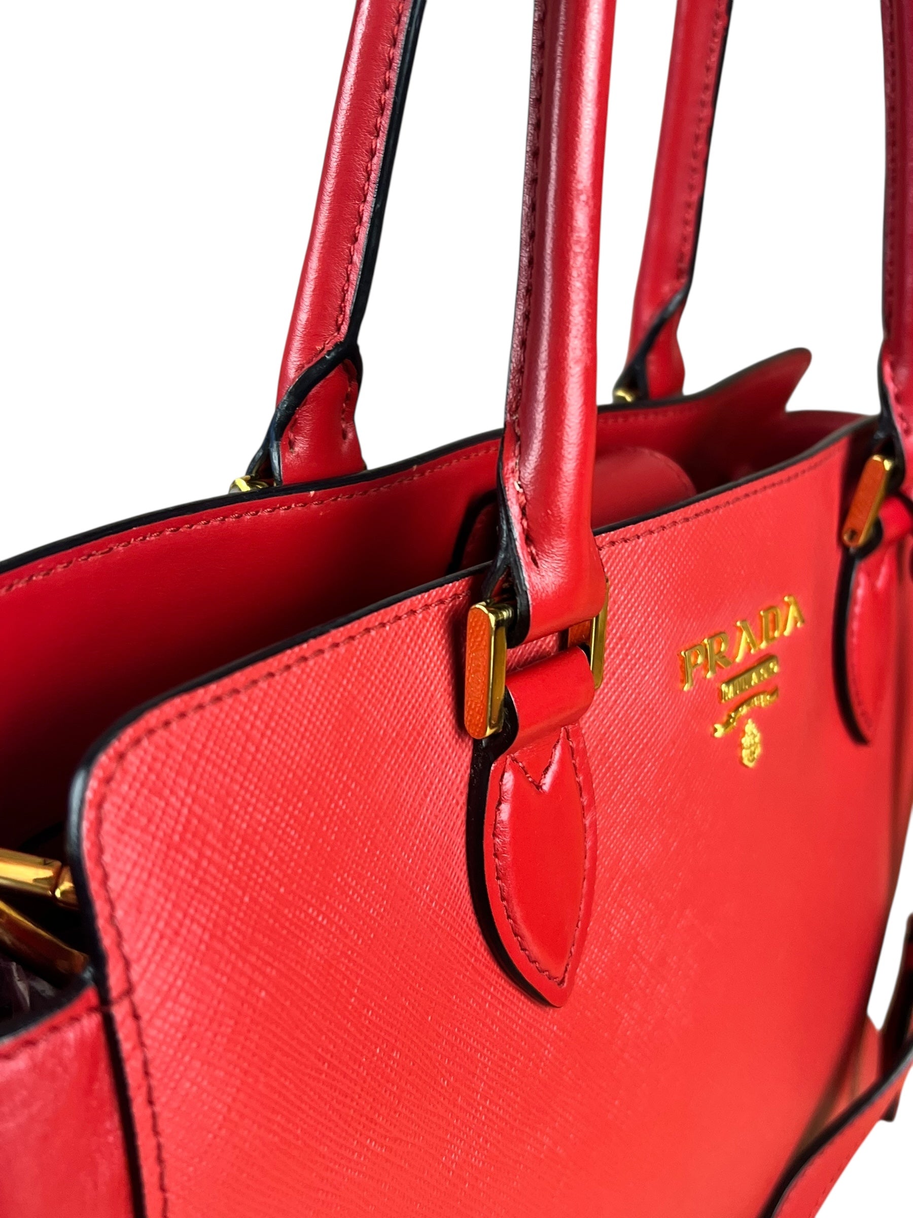 Prada Red Saffiano Leather 2Way Tote