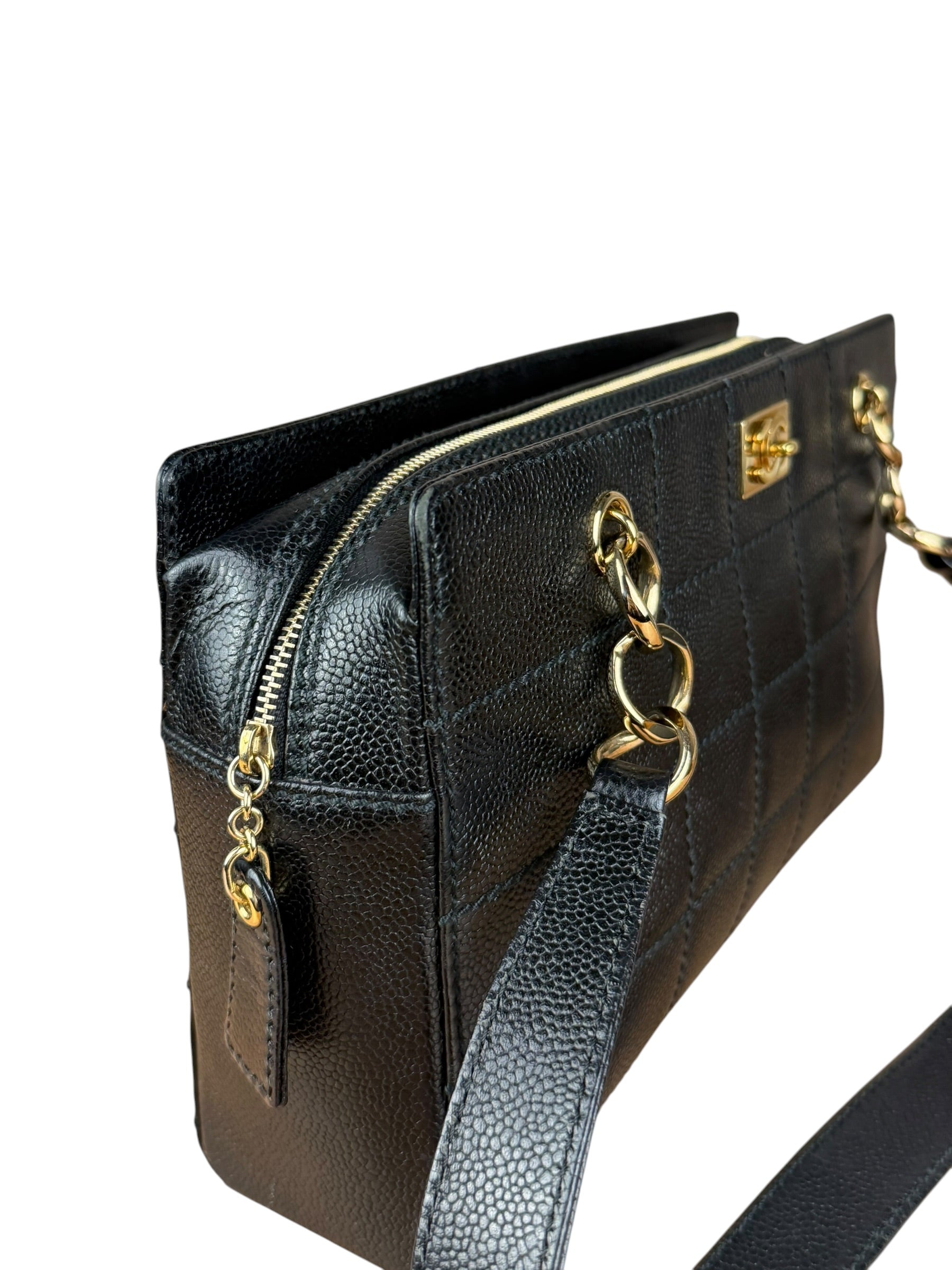 Chanel Black Choco Bar Stitch Caviar Chain Tote 2002