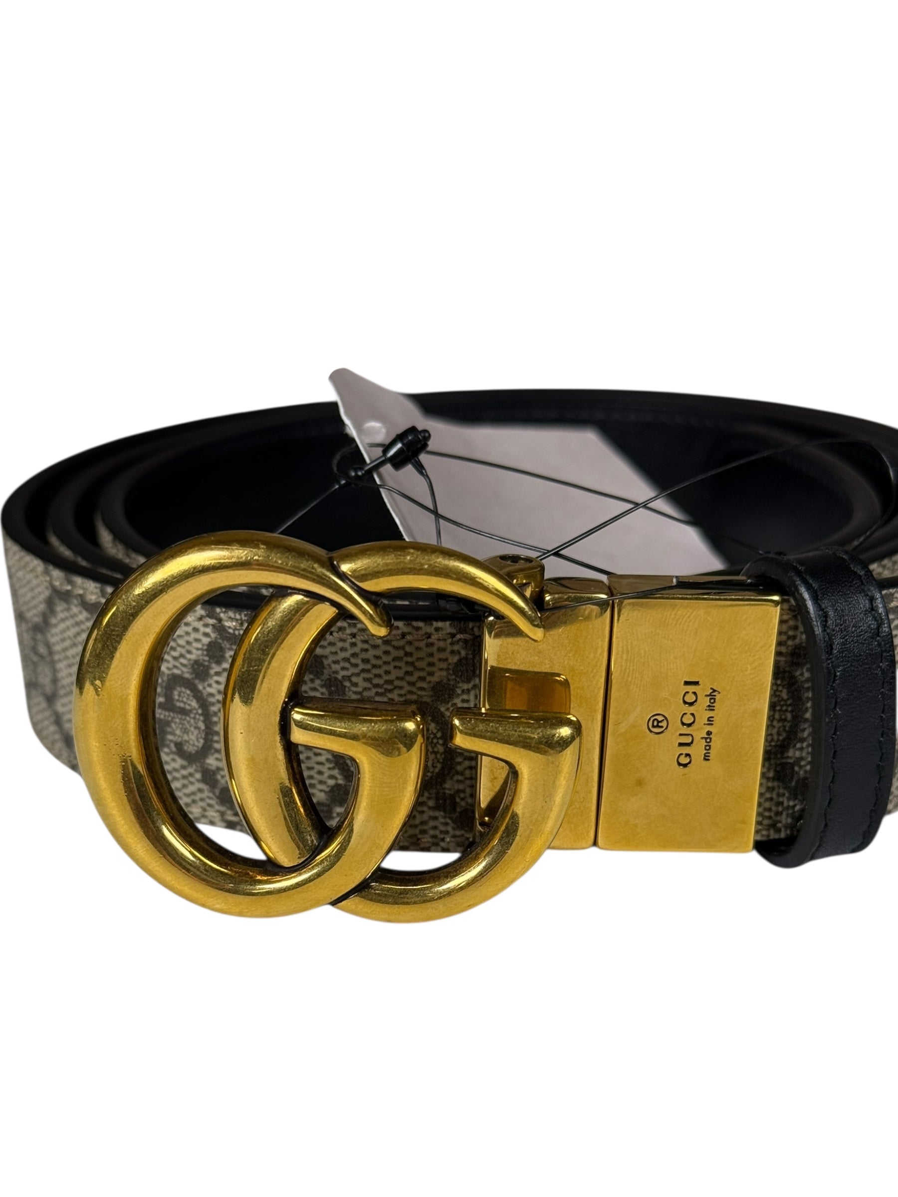 Gucci Belt Reversible GG Supreme/Black Gold Toned Hardware