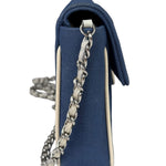 Chanel Blue/Cream Patent Leather Trim East-West Chocolate Bar Shoulder Bag 2002