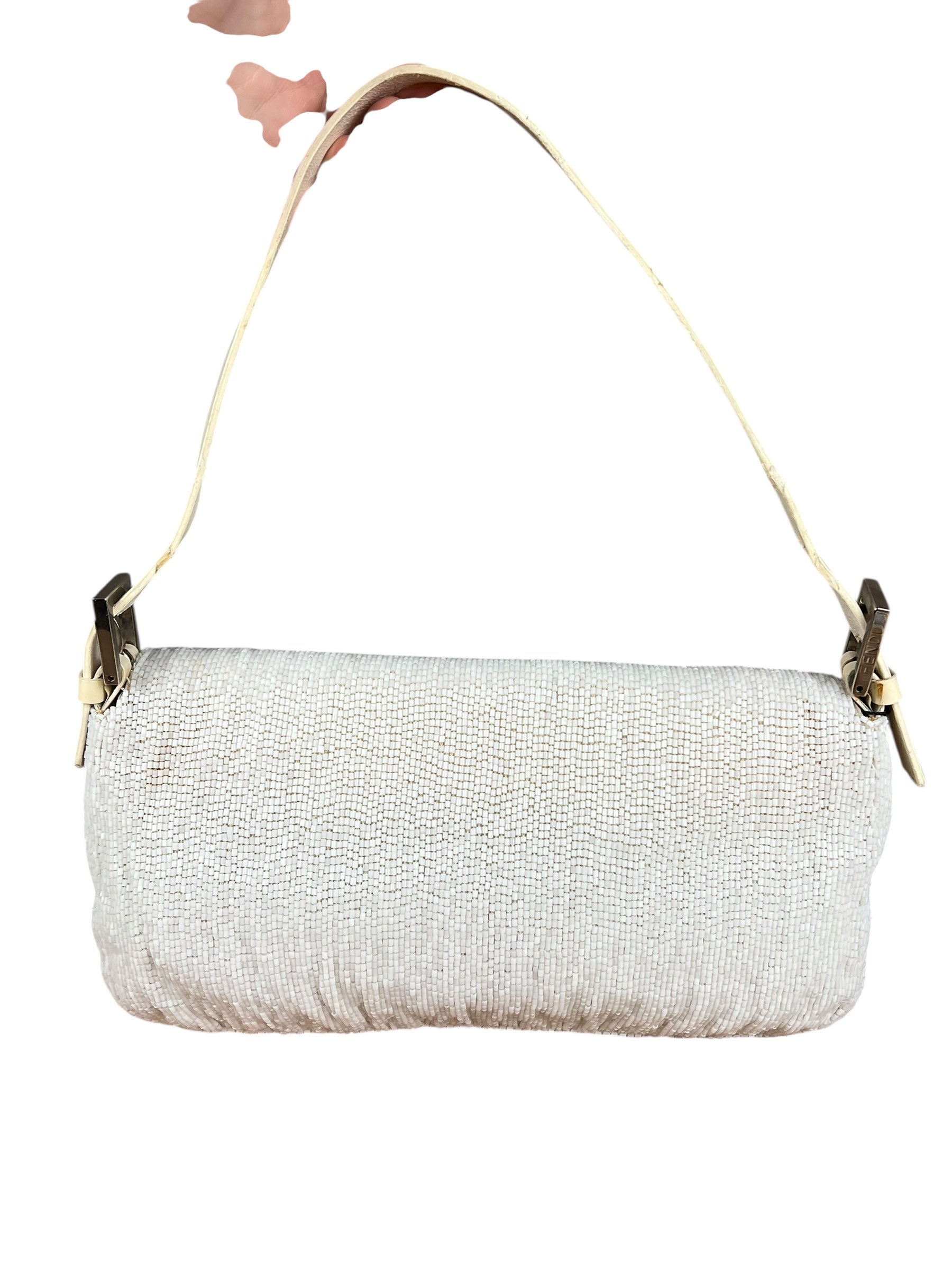Fendi Vintage Beaded Baguette White