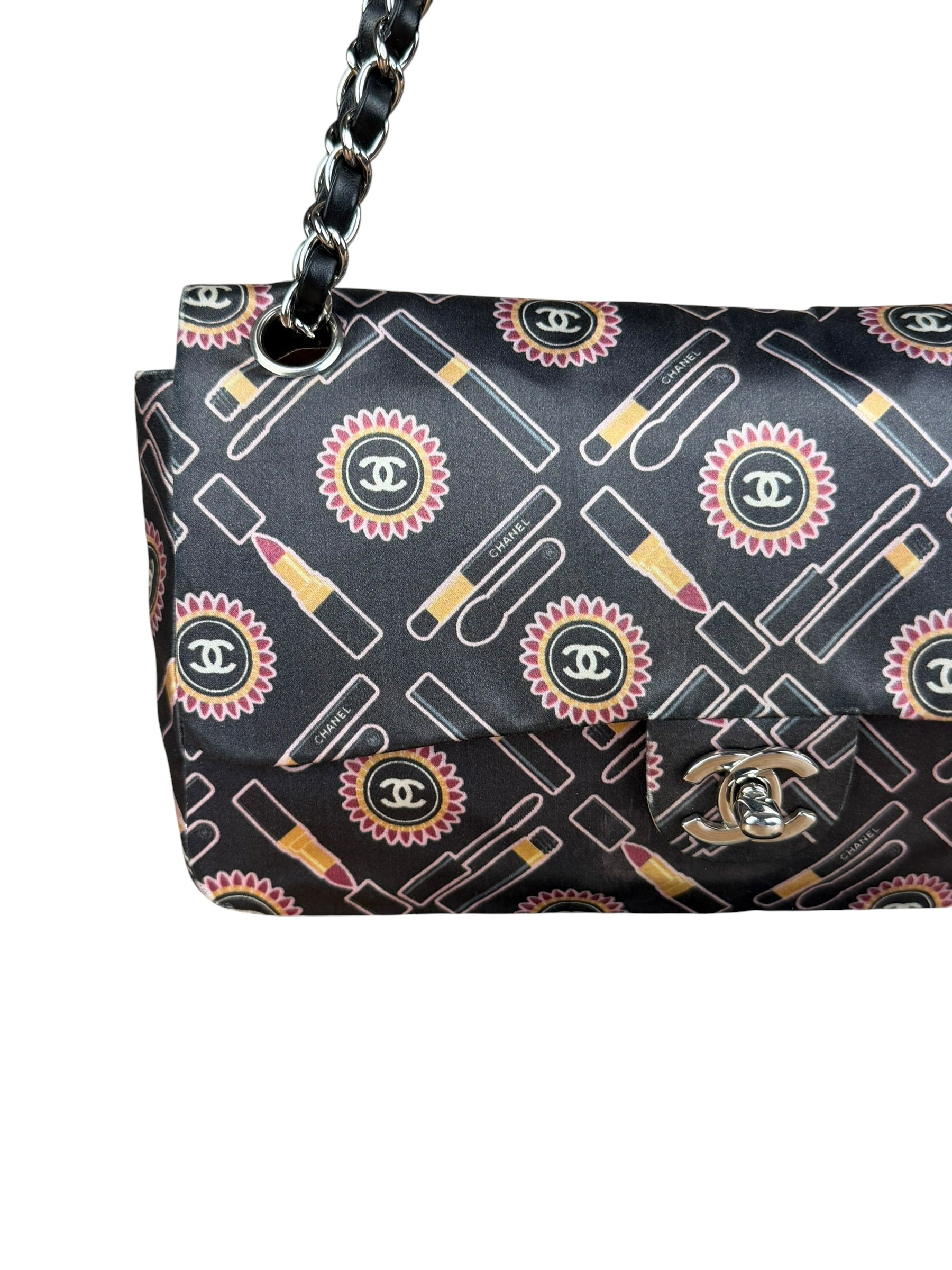Chanel Lipstick Black Satin Single Flap Bag 2005