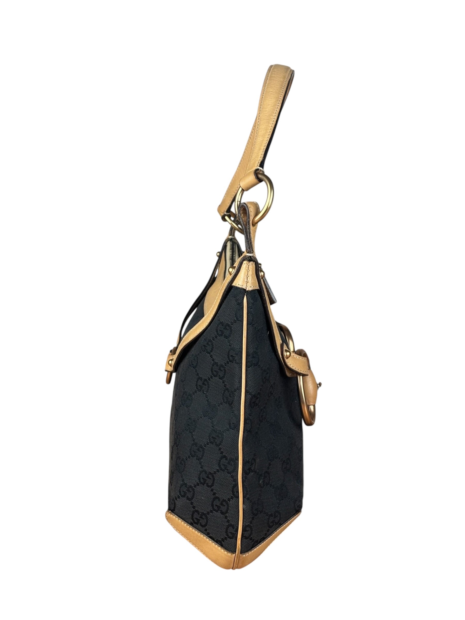 Gucci Vintage Black GG Horsebit Shoulder Bag