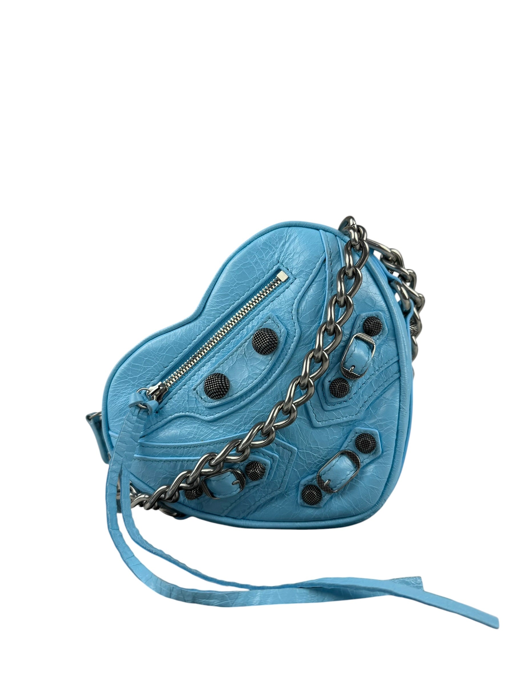 Balenciaga Light Blue Heart Le Cagole Chain Bag