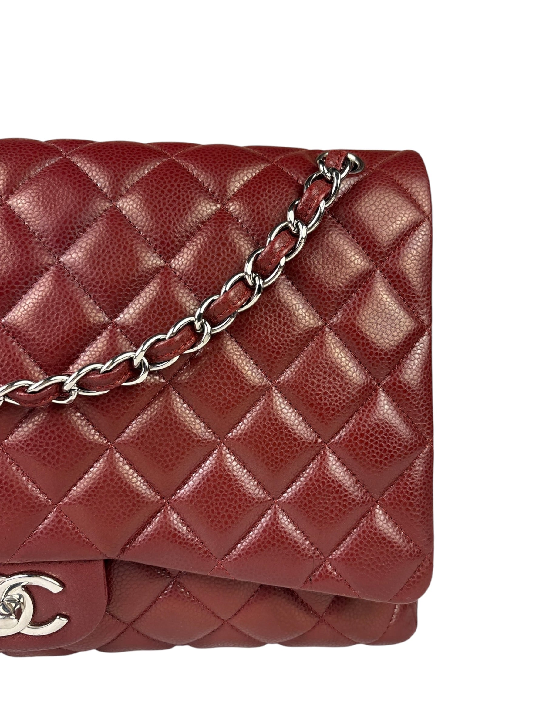Chanel Burgundy Quilted Leather Jumbo Classic Double Flap Bag 2011