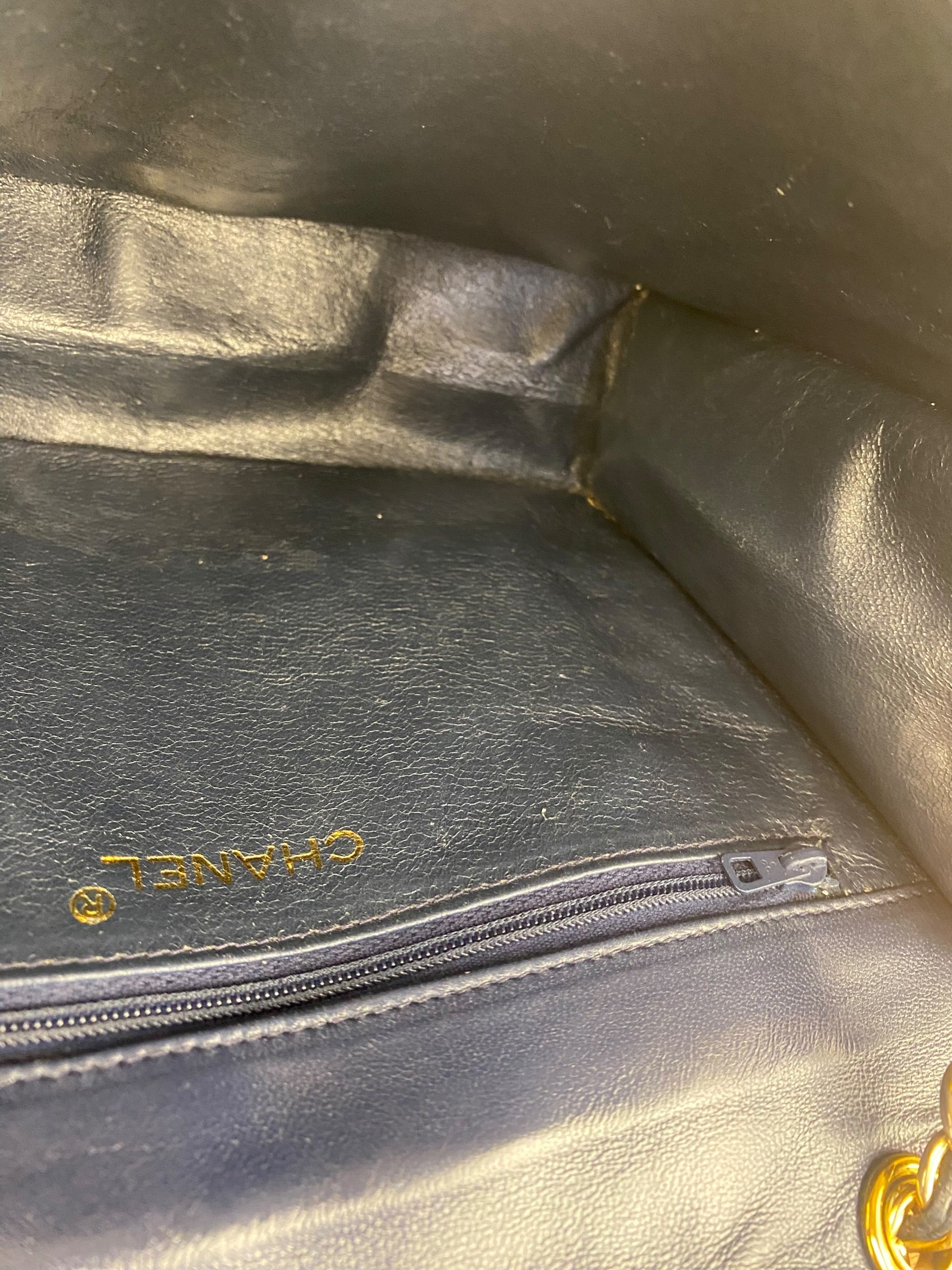 Chanel Navy Leather Diamond Stitch Flap Bag 1988