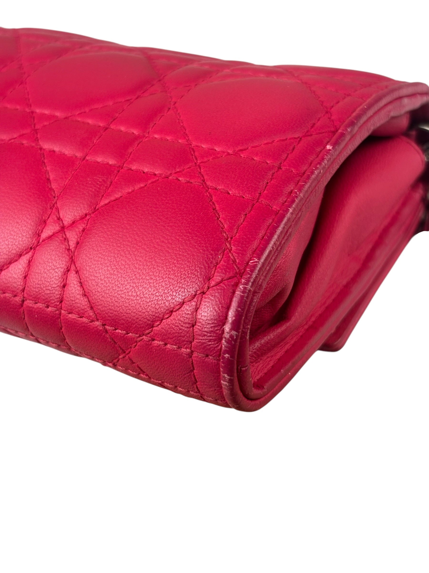 Christian Dior Pink Quilted Lambskin Lady Dior Wallet On Chain