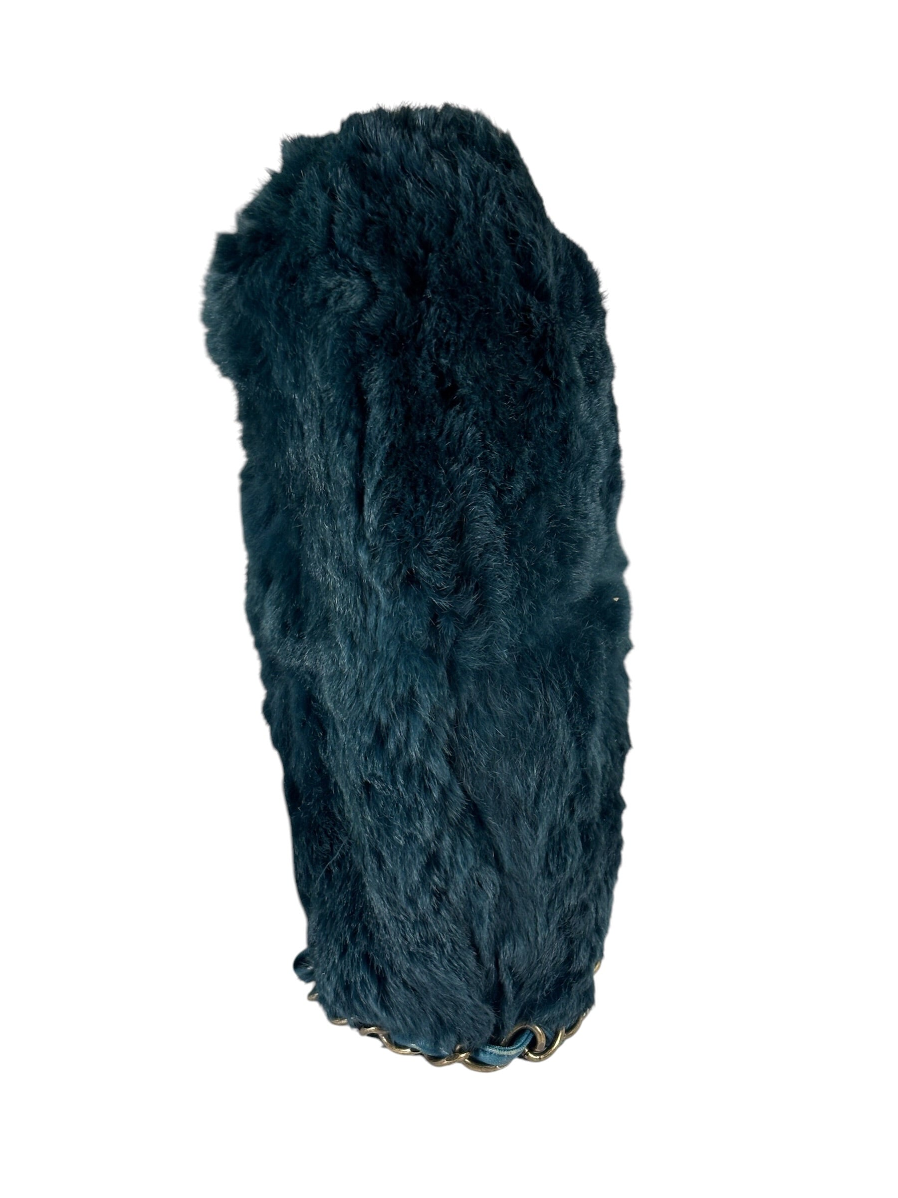 Chanel Dark Green Rabbit Fur/Leather Trim Shoulder Bag 2000