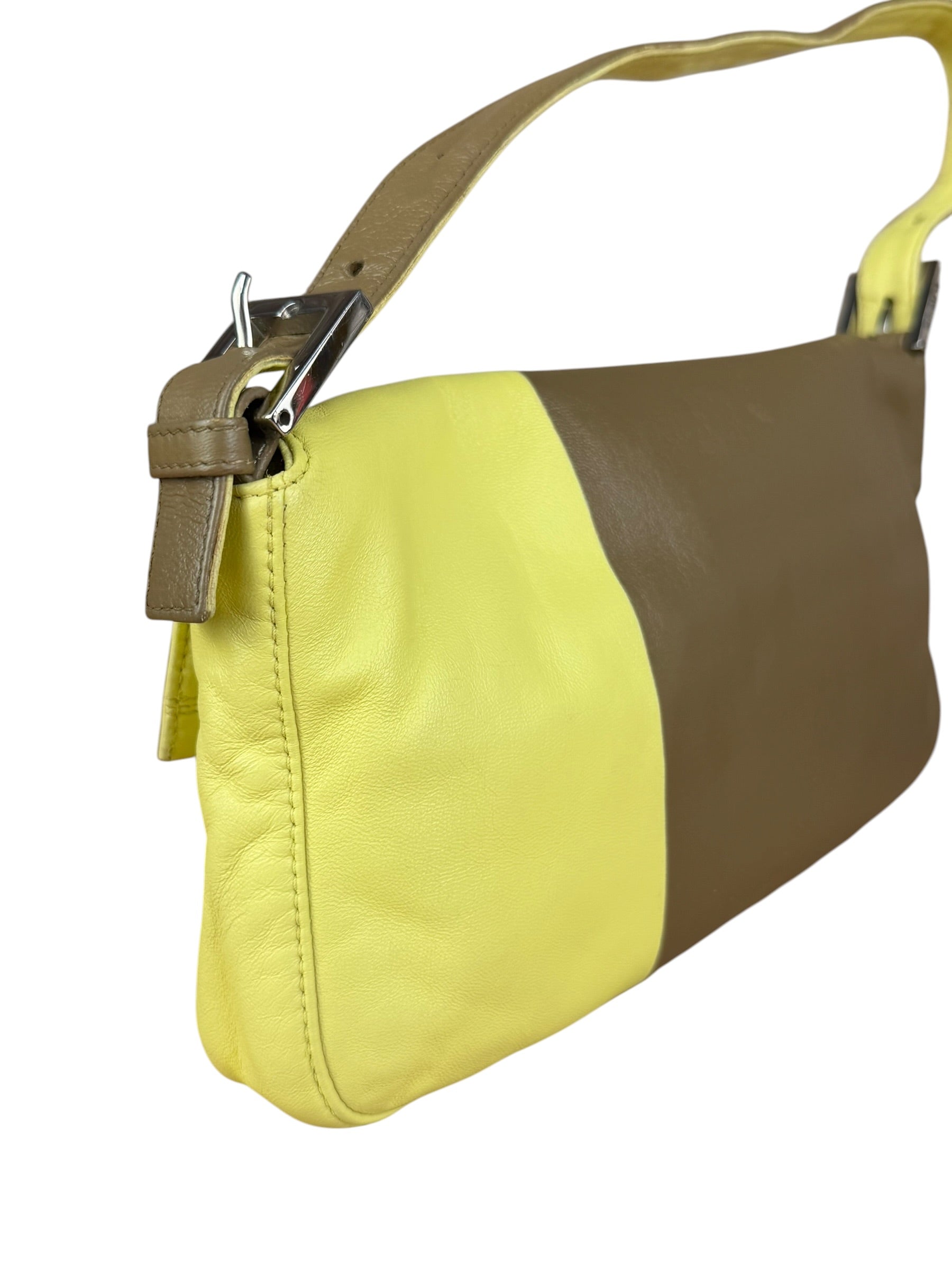 Fendi Yellow Wave Buckle Leather Baguette