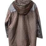 Fendi Brown Leather Trim Zucca Hooded Jacket