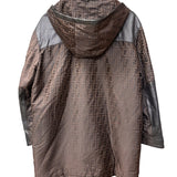 Fendi Brown Leather Trim Zucca Hooded Jacket