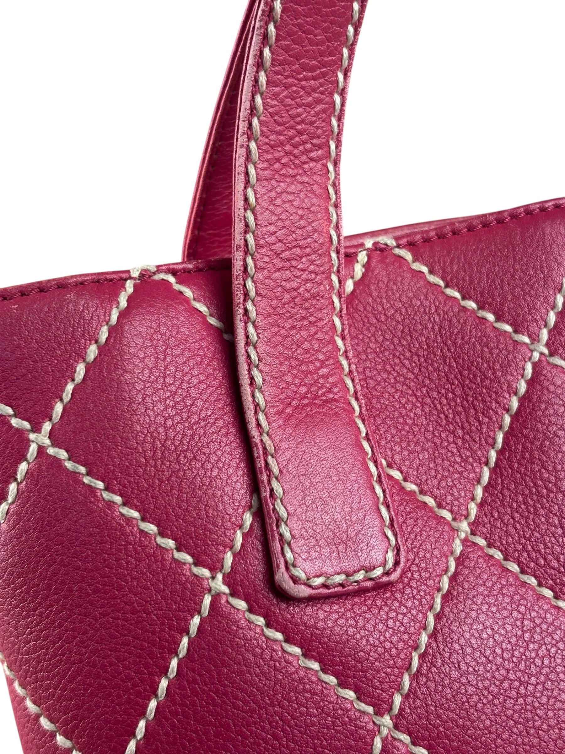 Chanel Vintage Pink Leather Wild Stitch Surpique Tote Bag