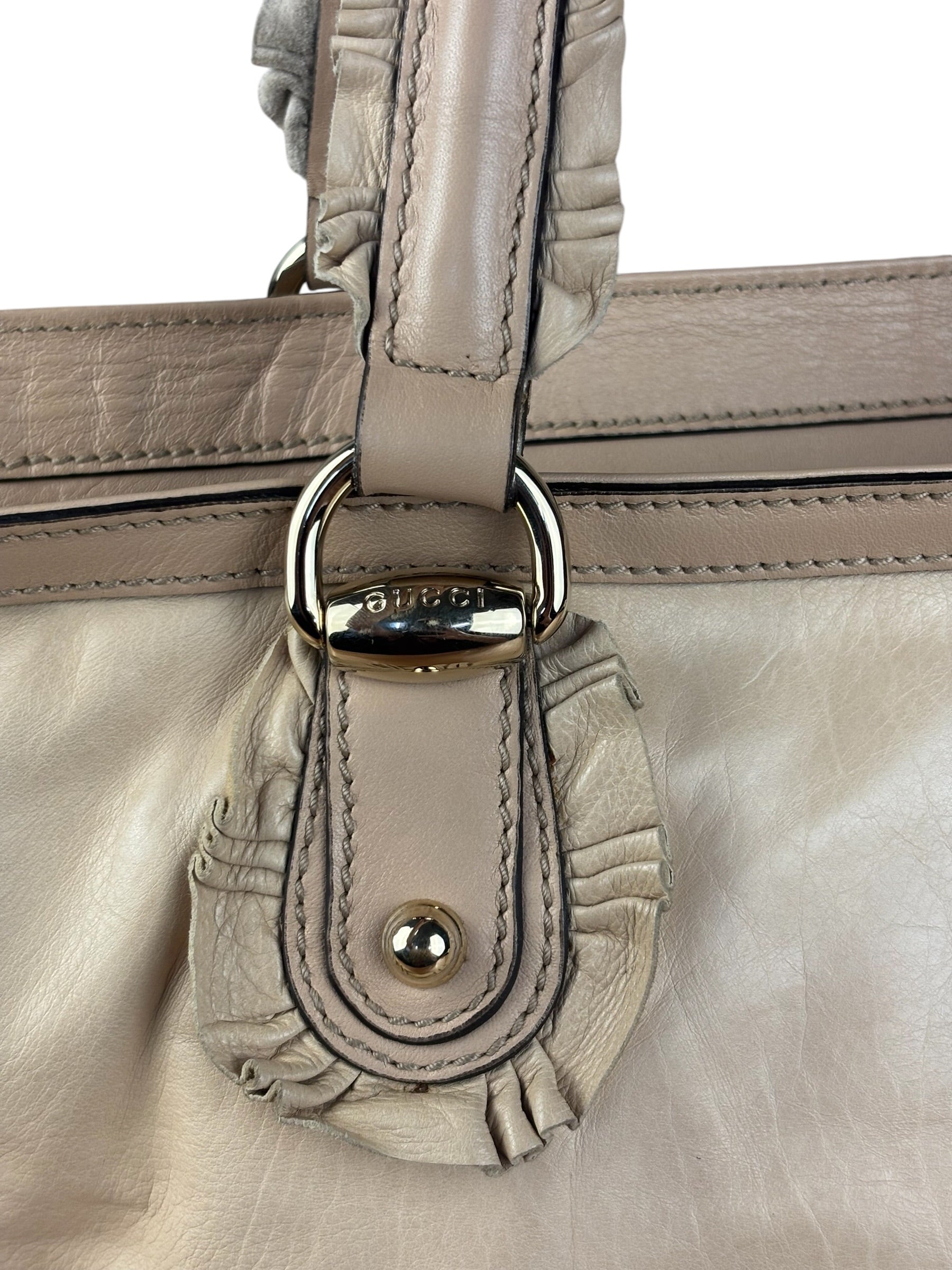 Gucci Vintage Beige Leather Ruched Handle Tote