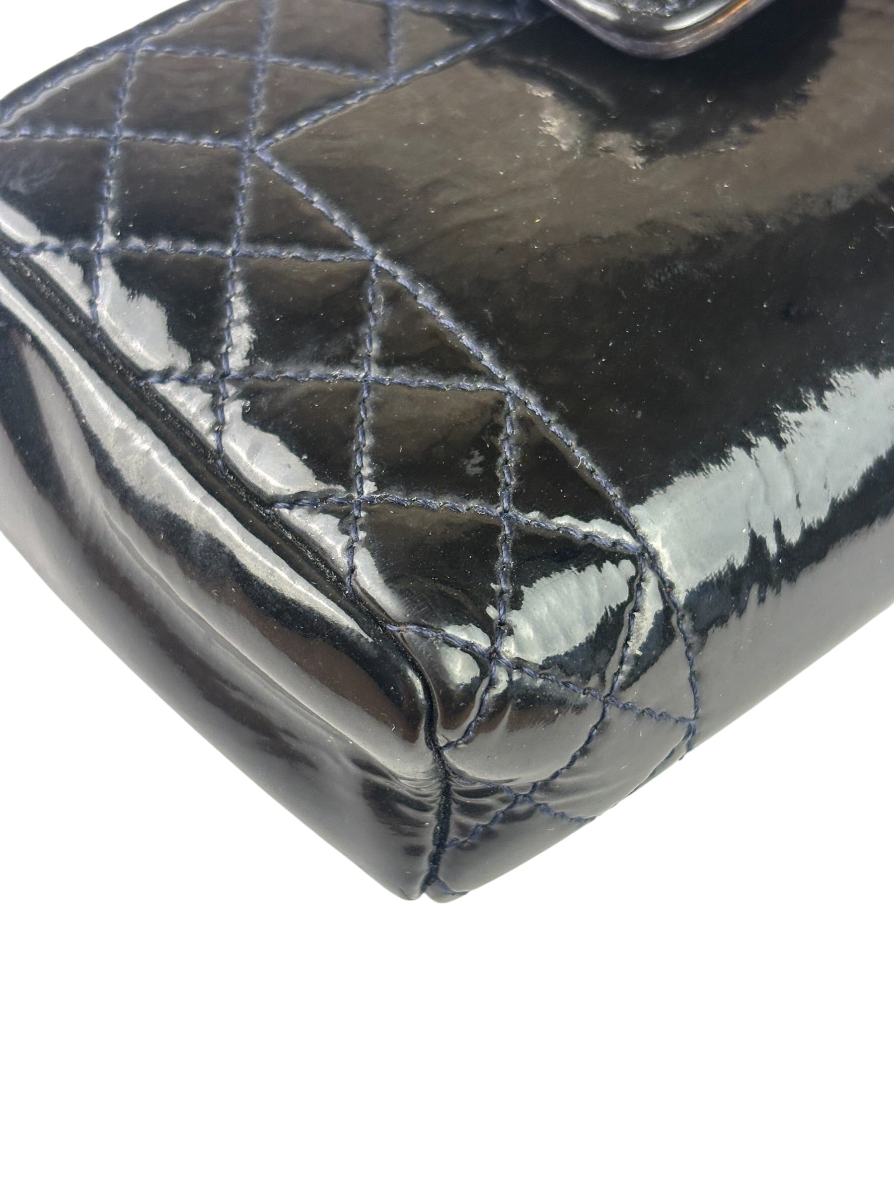 Chanel Navy Patent Leather Matelasse Chain Pouch 2013