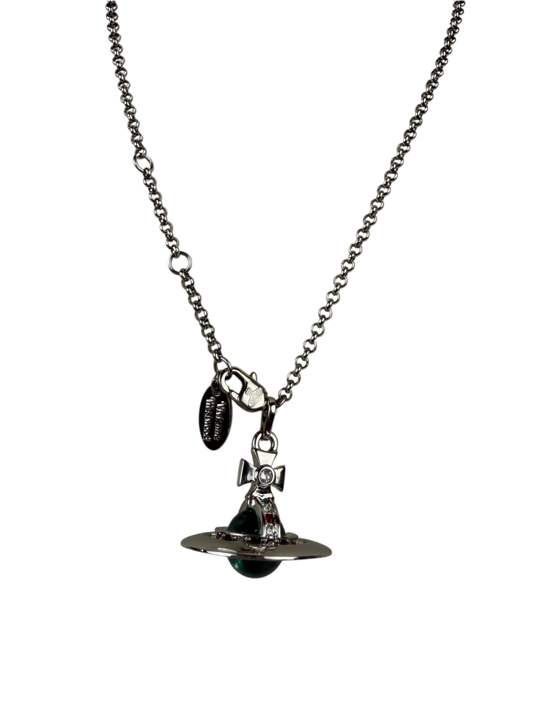 Vivienne Westwood Blue Sovereign Orb Pendant Silver-Toned Necklace