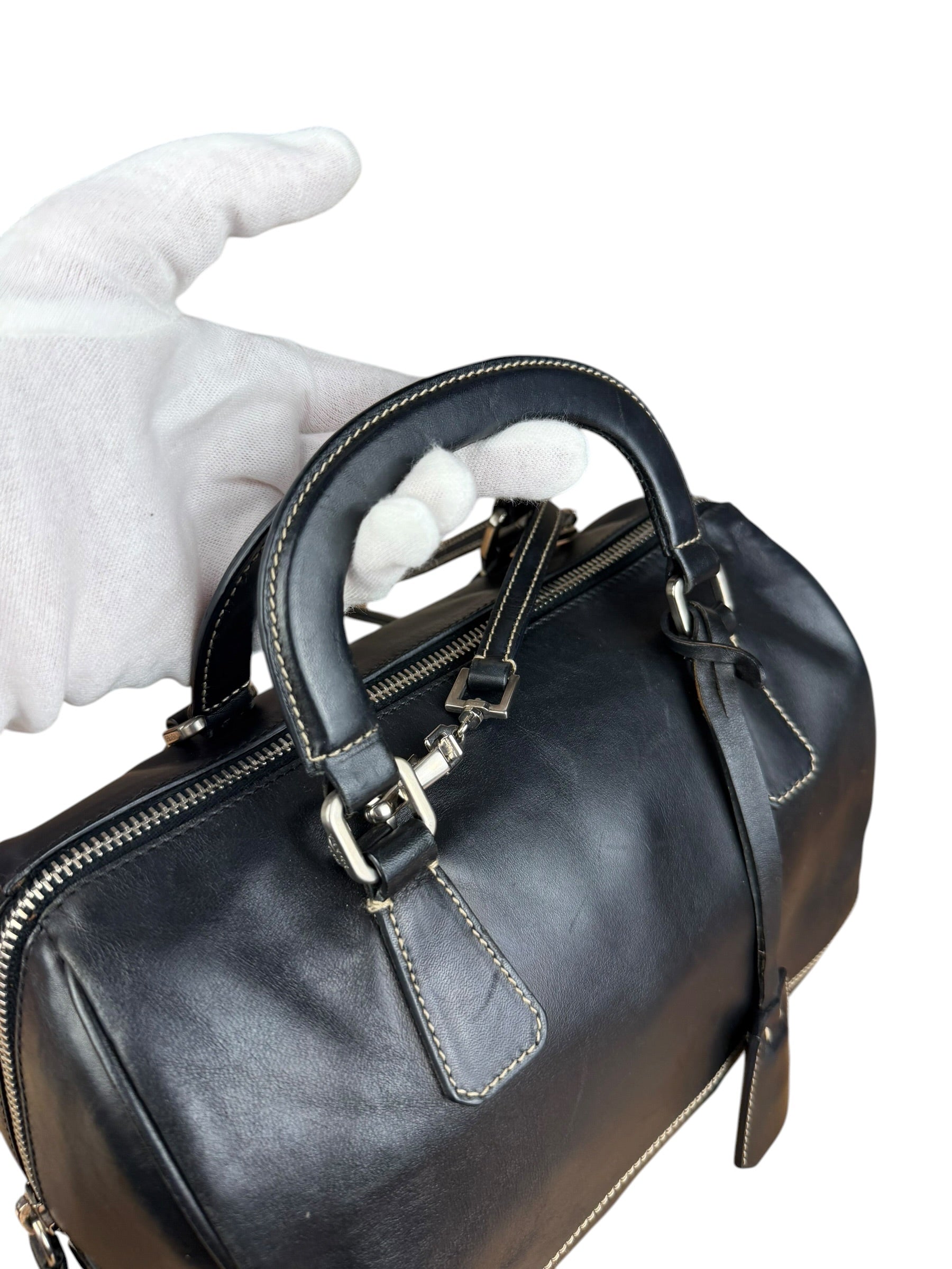 Prada Vintage Black Leather Mini Boston Bag