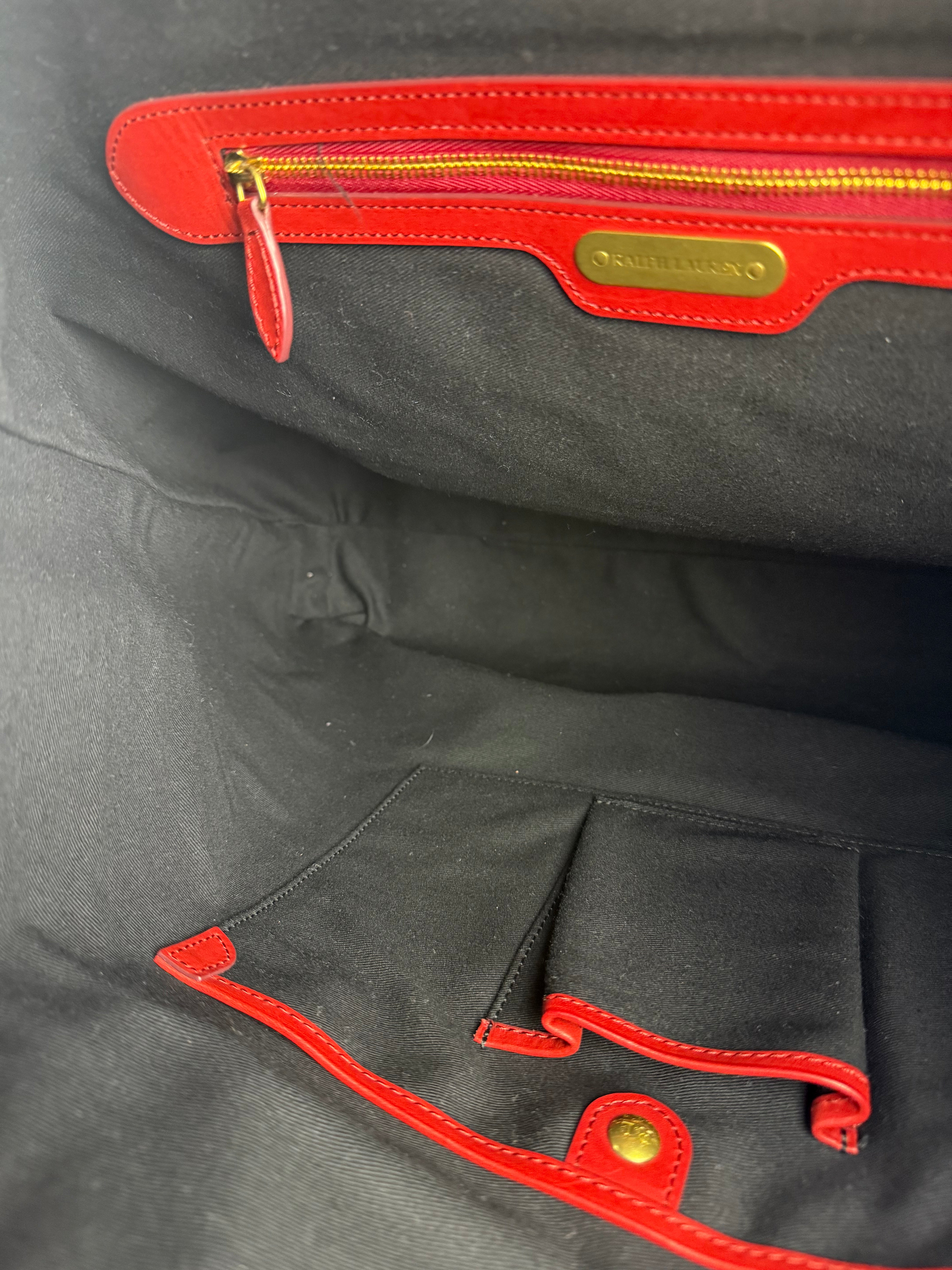 Polo Ralph Lauren Red Woven Leather Tote