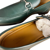 Gucci Green Leather Jordaan Horsebit Loafers