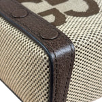 Gucci Brown Leather Trim Monogram Jumbo GG Mini Shoulder Bag