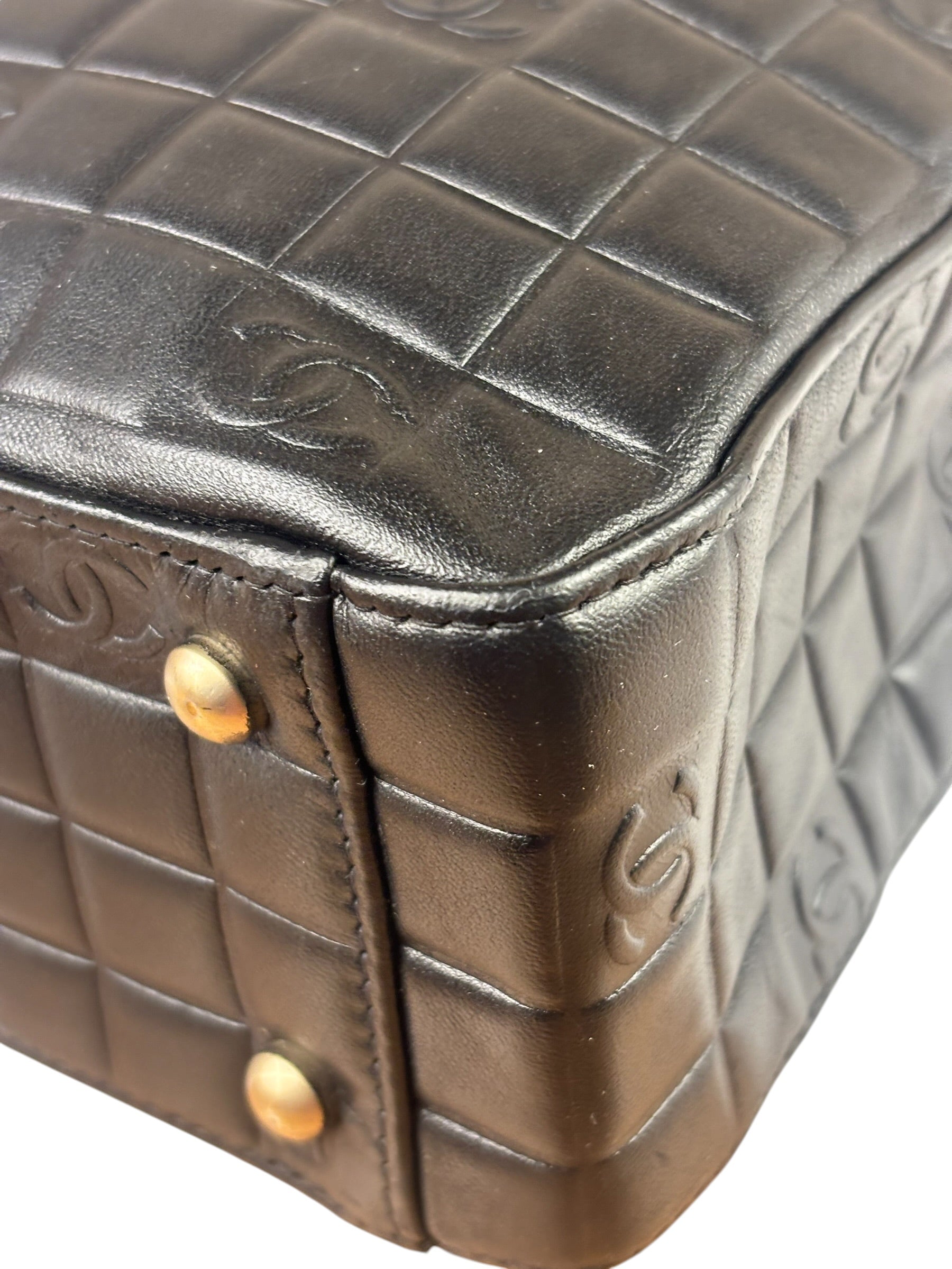 Chanel Vintage Black Leather Chocolate Bar Tote Bag 1992