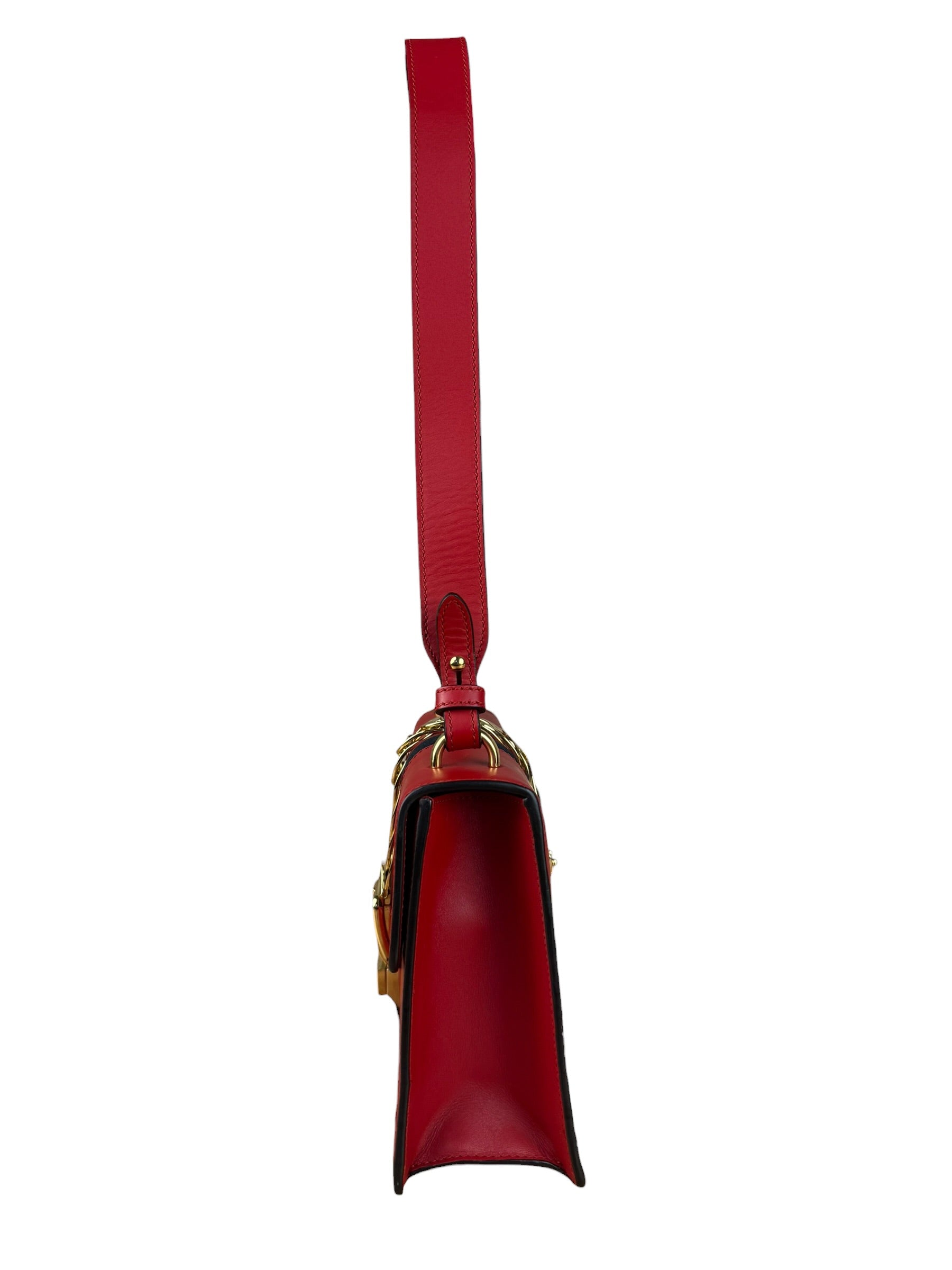 Gucci Red Leather Sylvie Buckle Shoulder Bag