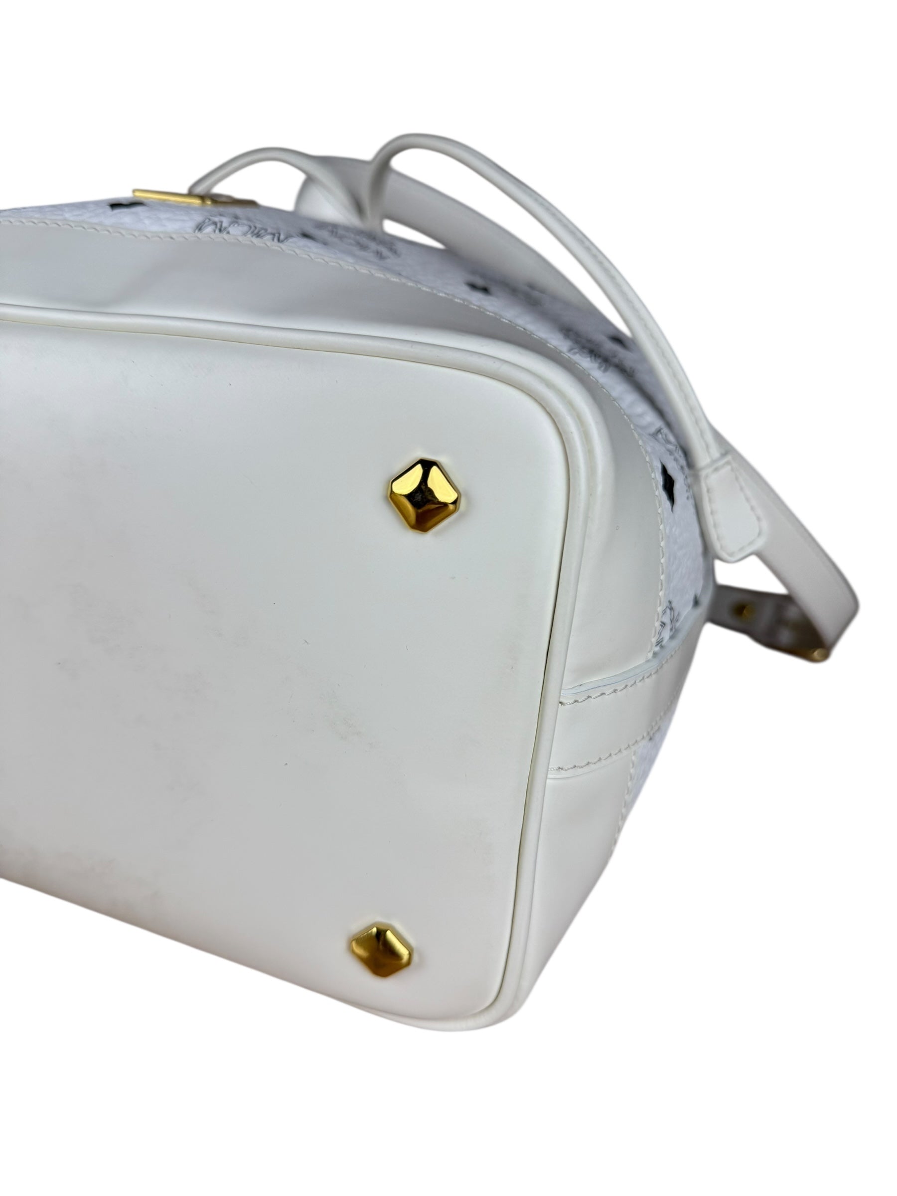 MCM Monogram White Bucket Shoulder Bag