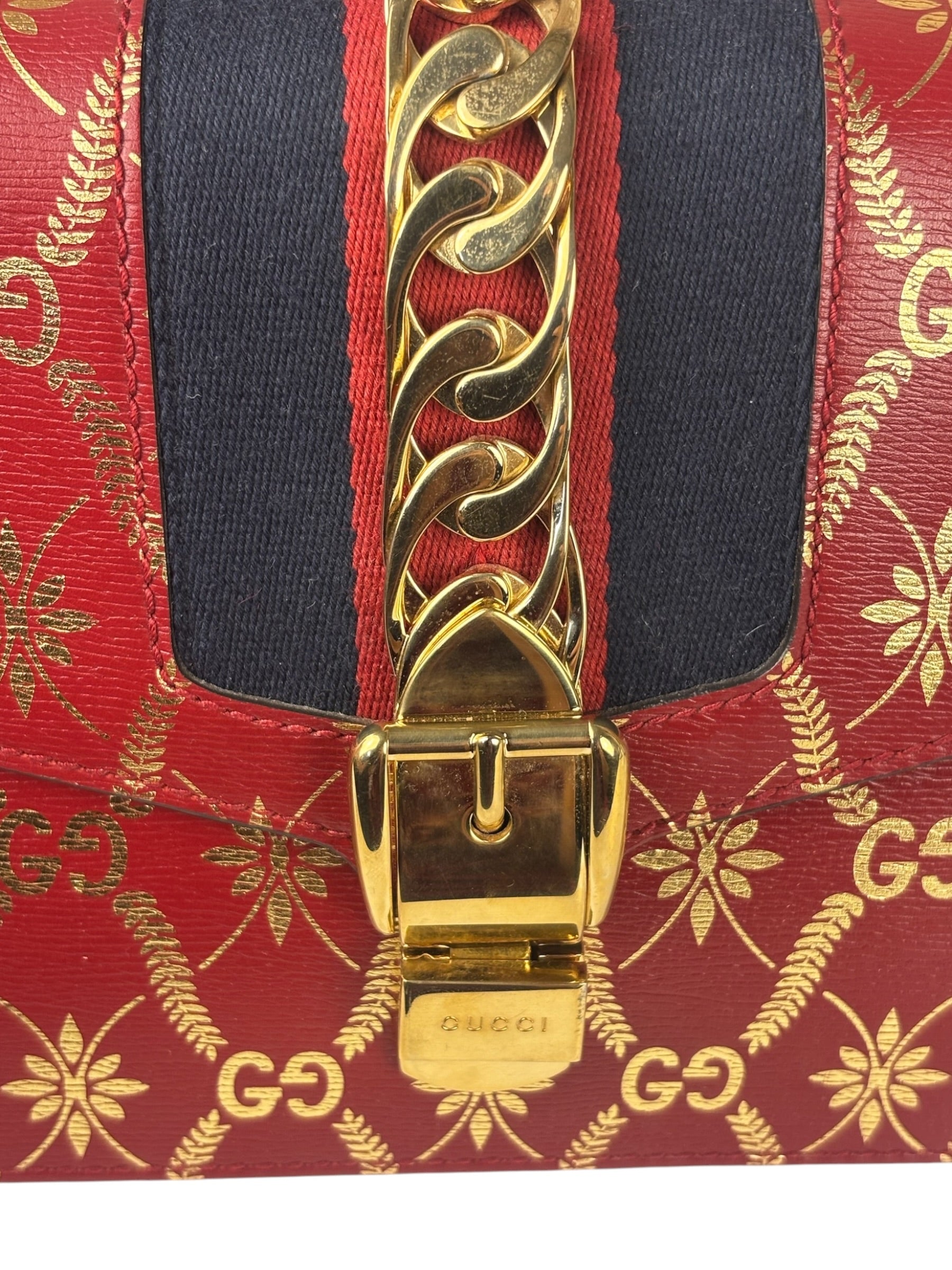 Gucci Red Leather Sylvie Chain Shoulder Bag