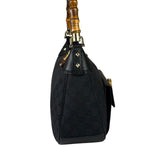 Gucci Black Leather Trim Bamboo Handle Hobo Bag